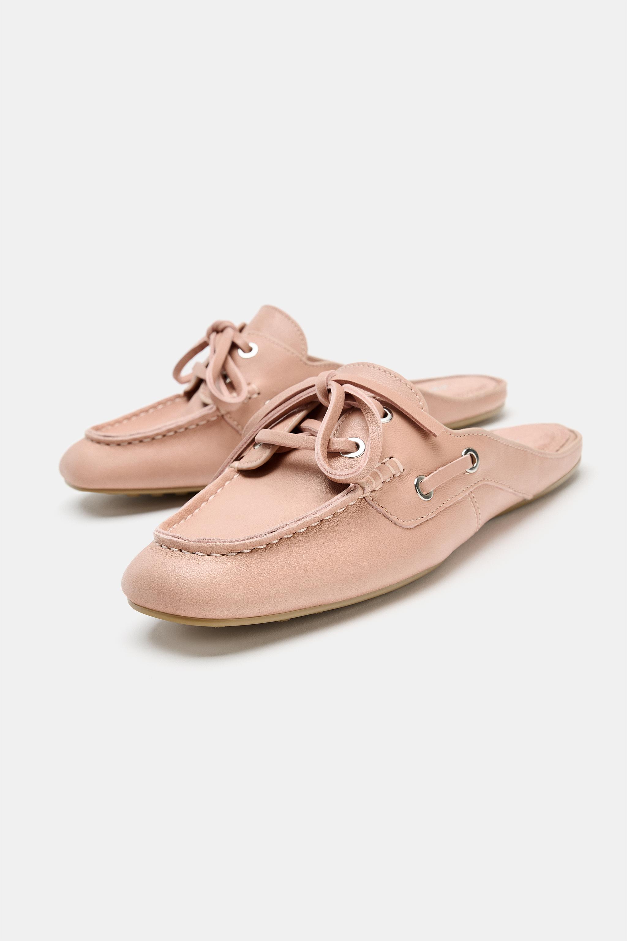 Leather Slingback Boat Shoes - Pink - 5