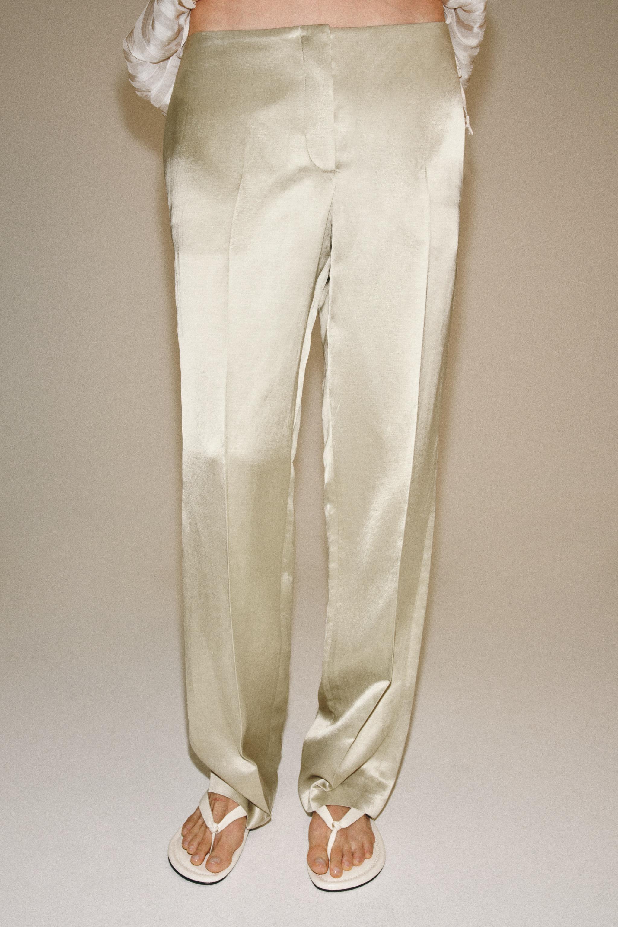Zw Collection Linen Blend Straight-Leg Trousers - Stone - Xs