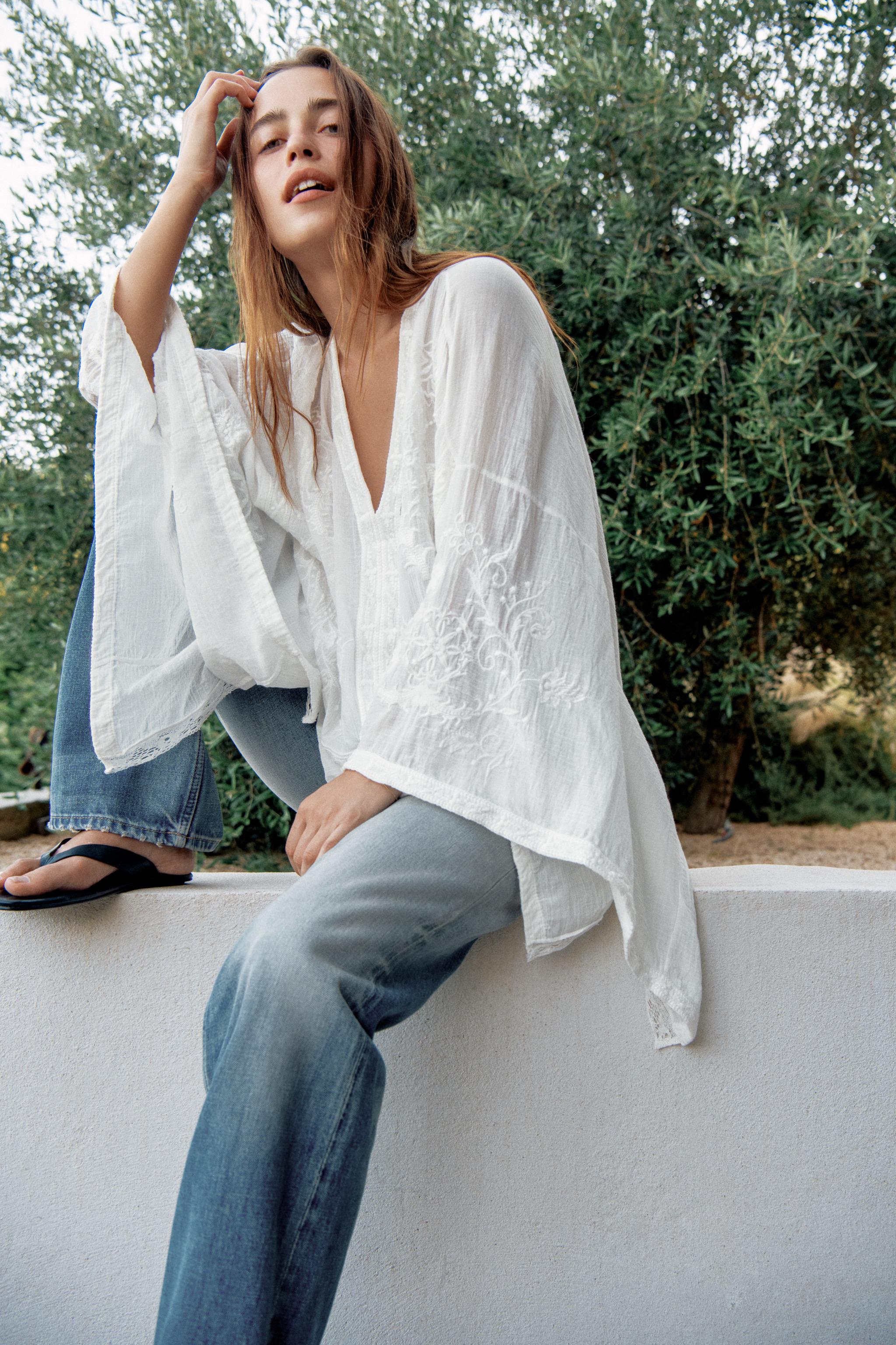 Zw Collection Embroidered Cape Blouse - White - Xs