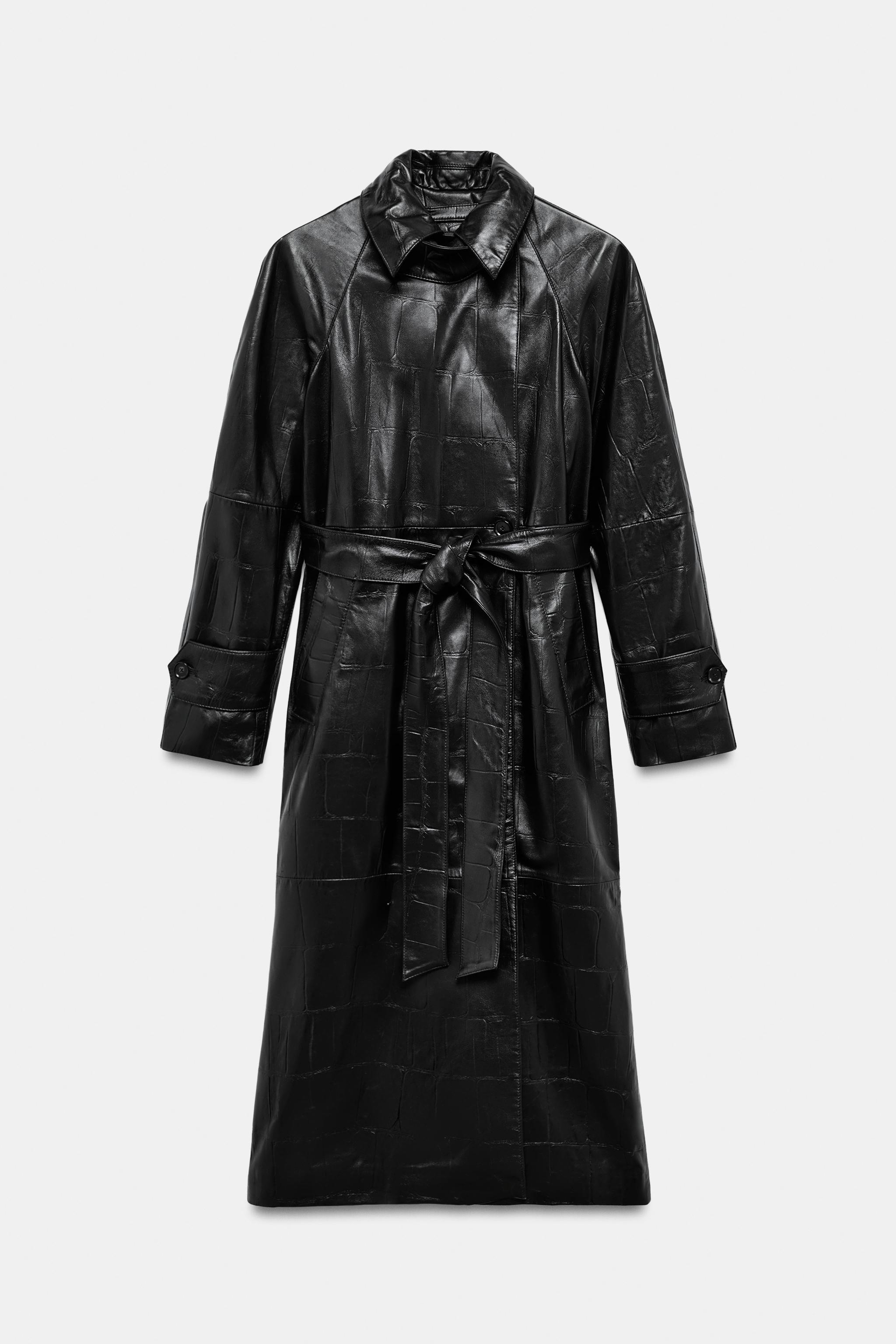 100% Leather Long Trench Coat Zw Collection - Black - Xs