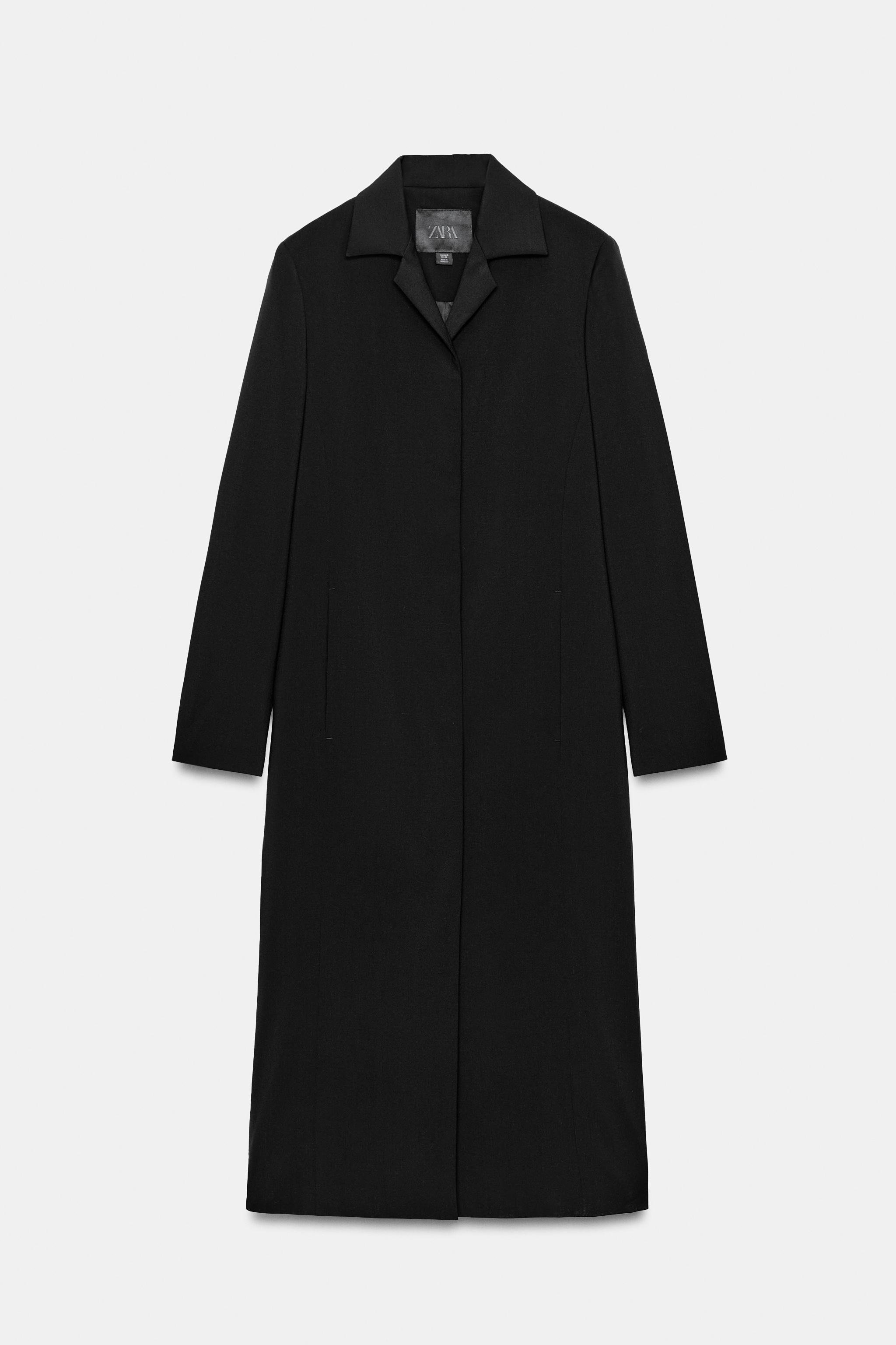 Zw Collection 100% Wool Long Coat - Black - Xs
