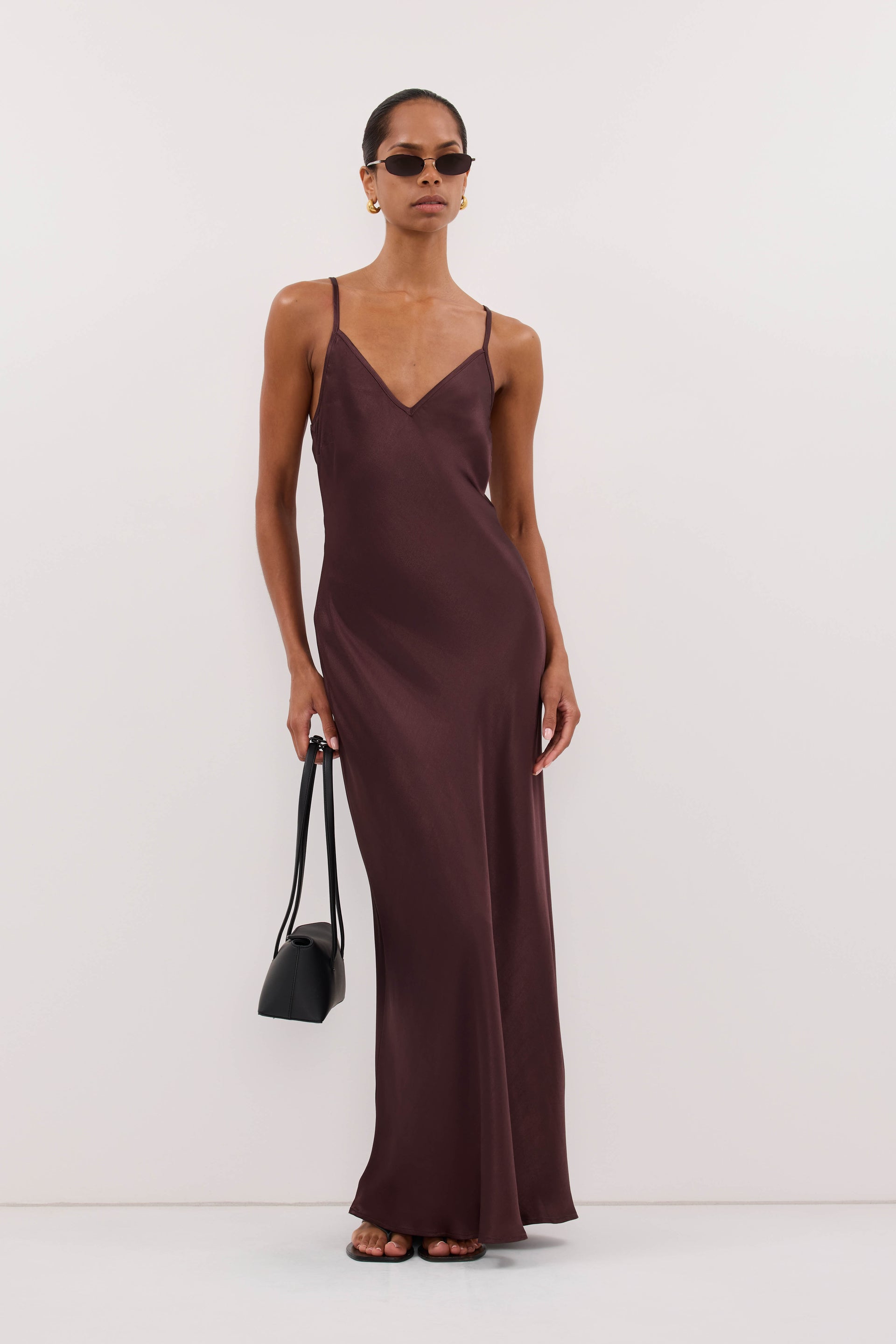 Joey Plum Choc Satin Maxi Dress - 2 / Plum Choc