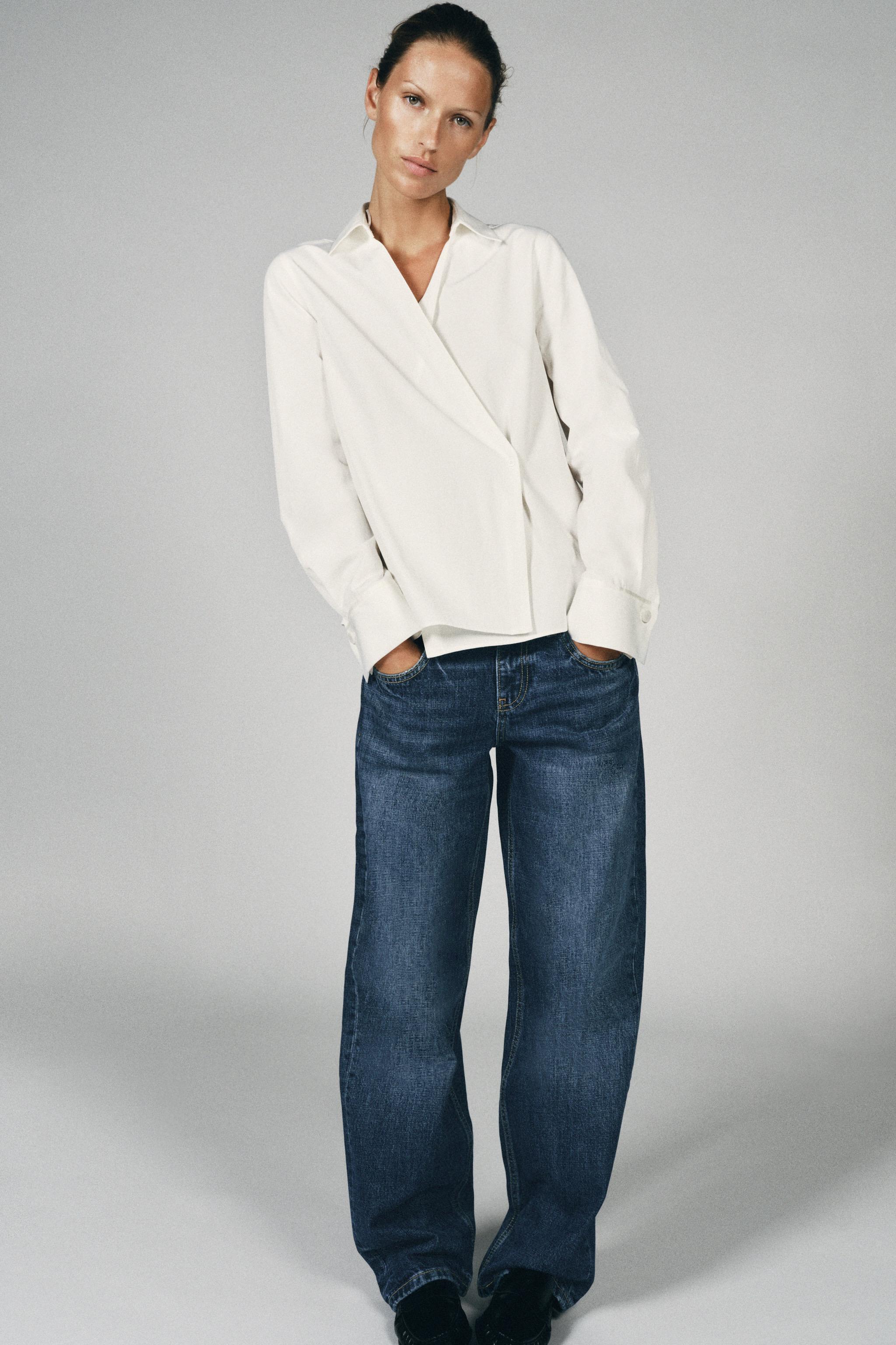 Poplin Wrap Shirt - Oyster-White - Xs