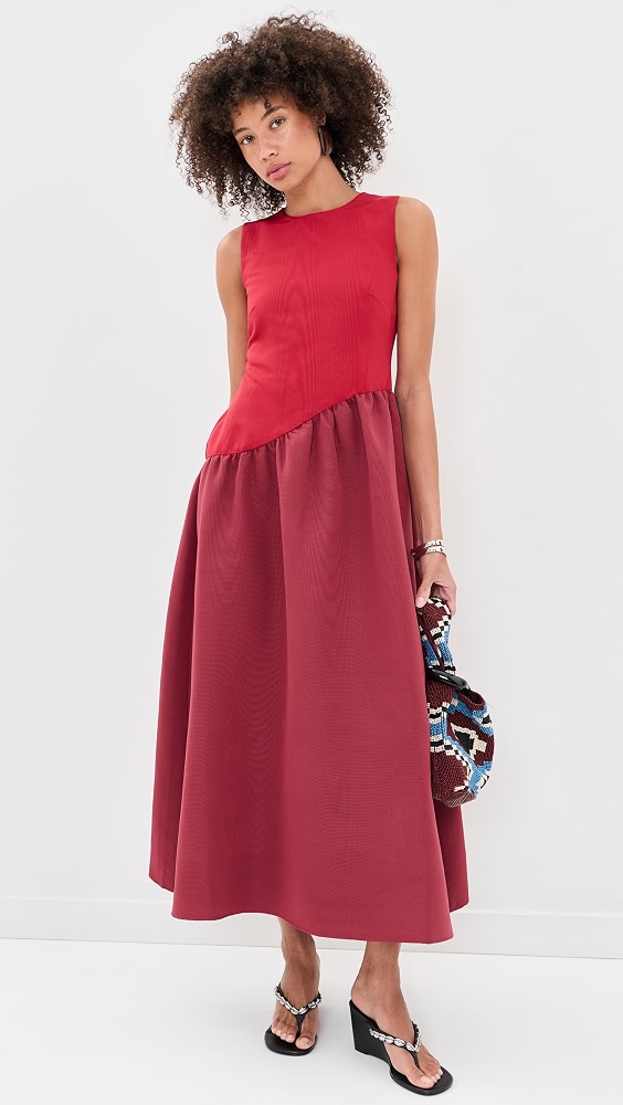 Laurel Moire Midi Dress - Pomegranate/bordeaux