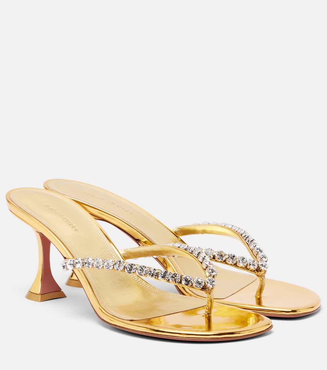 Gigi Embellished Leather Thong Sandals in Gold - Amina Muaddi