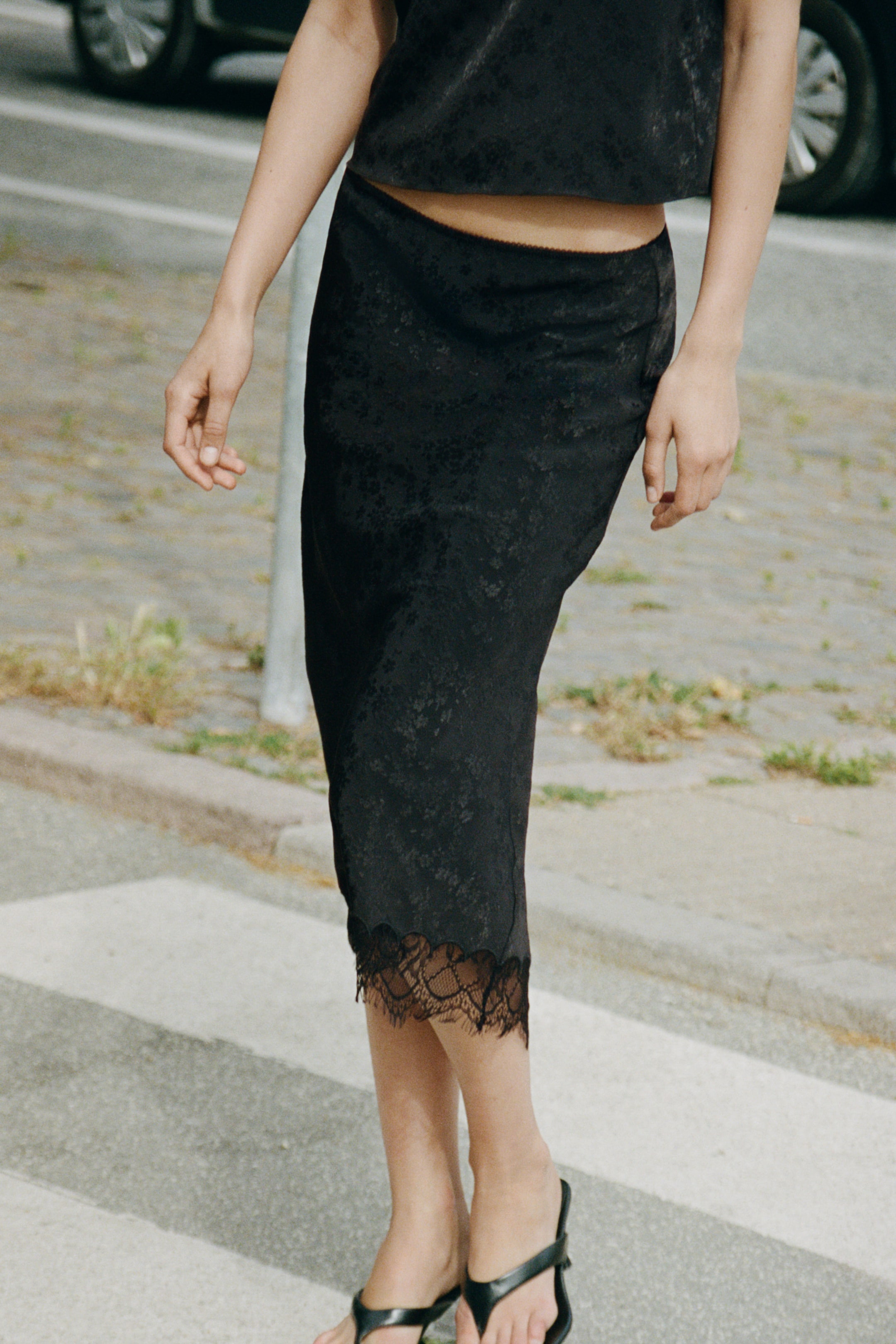Lace-Trimmed Midi Skirt