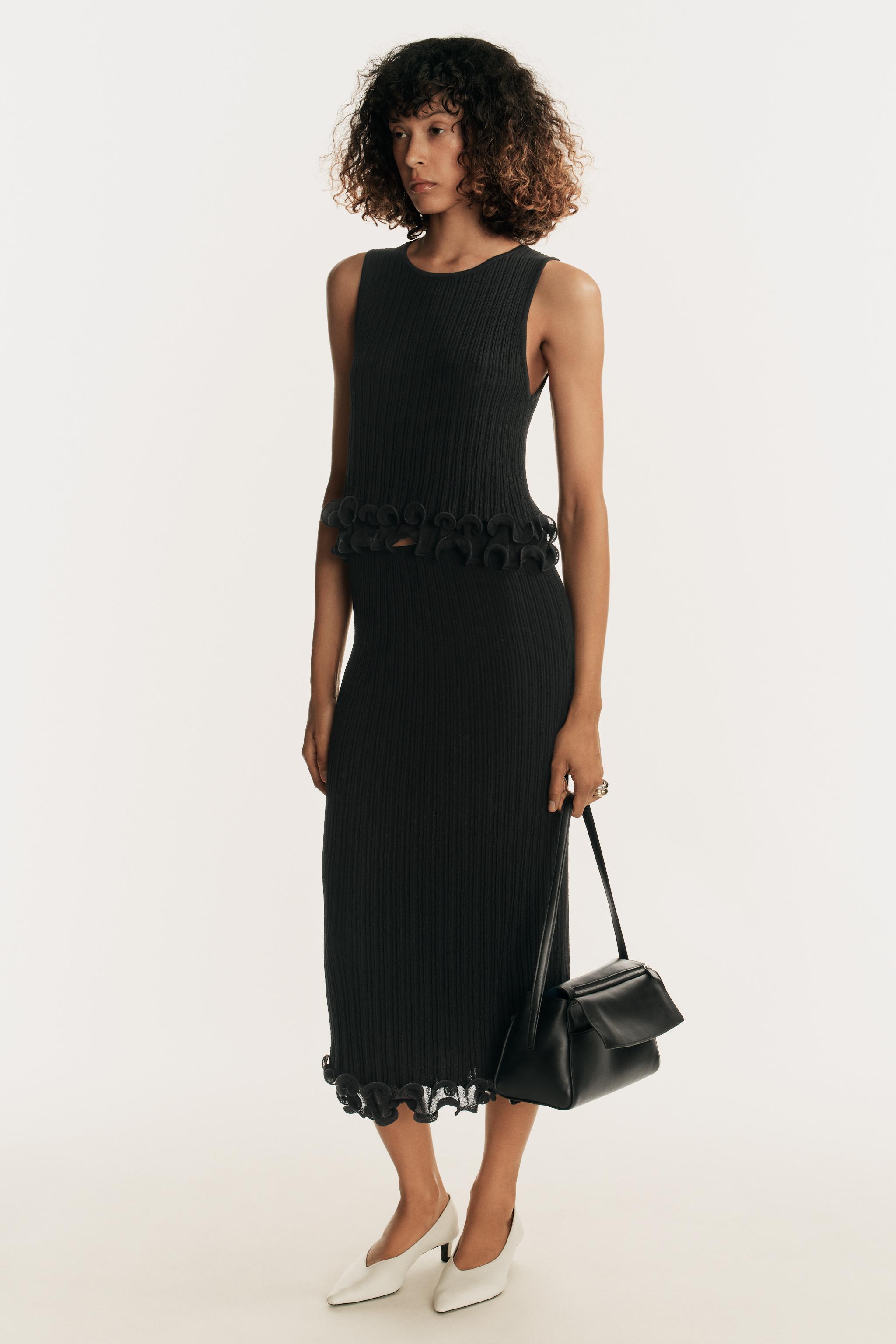 Double-Layer Knit Top - Black - S
