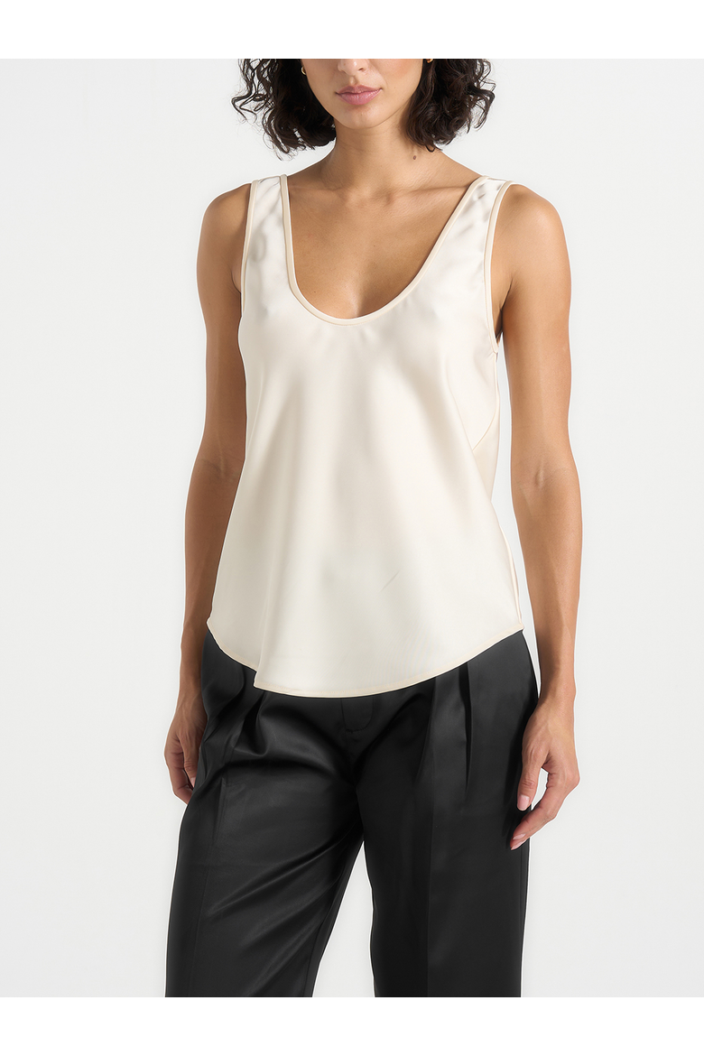 Mathilda Satin Scoop Neck Open Back Tank Top