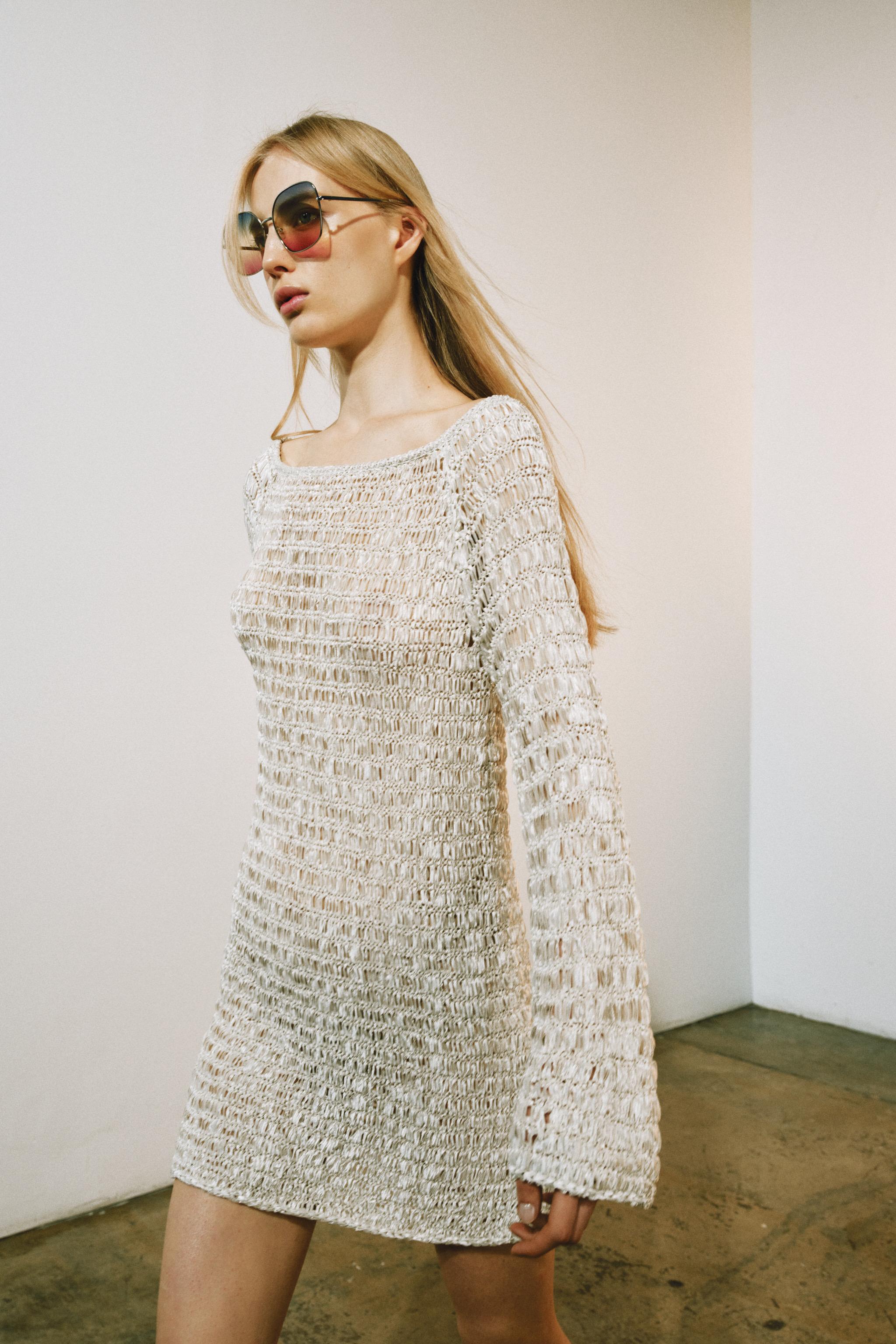 Boat Neck Knit Mini Dress - Pearl Marl - S