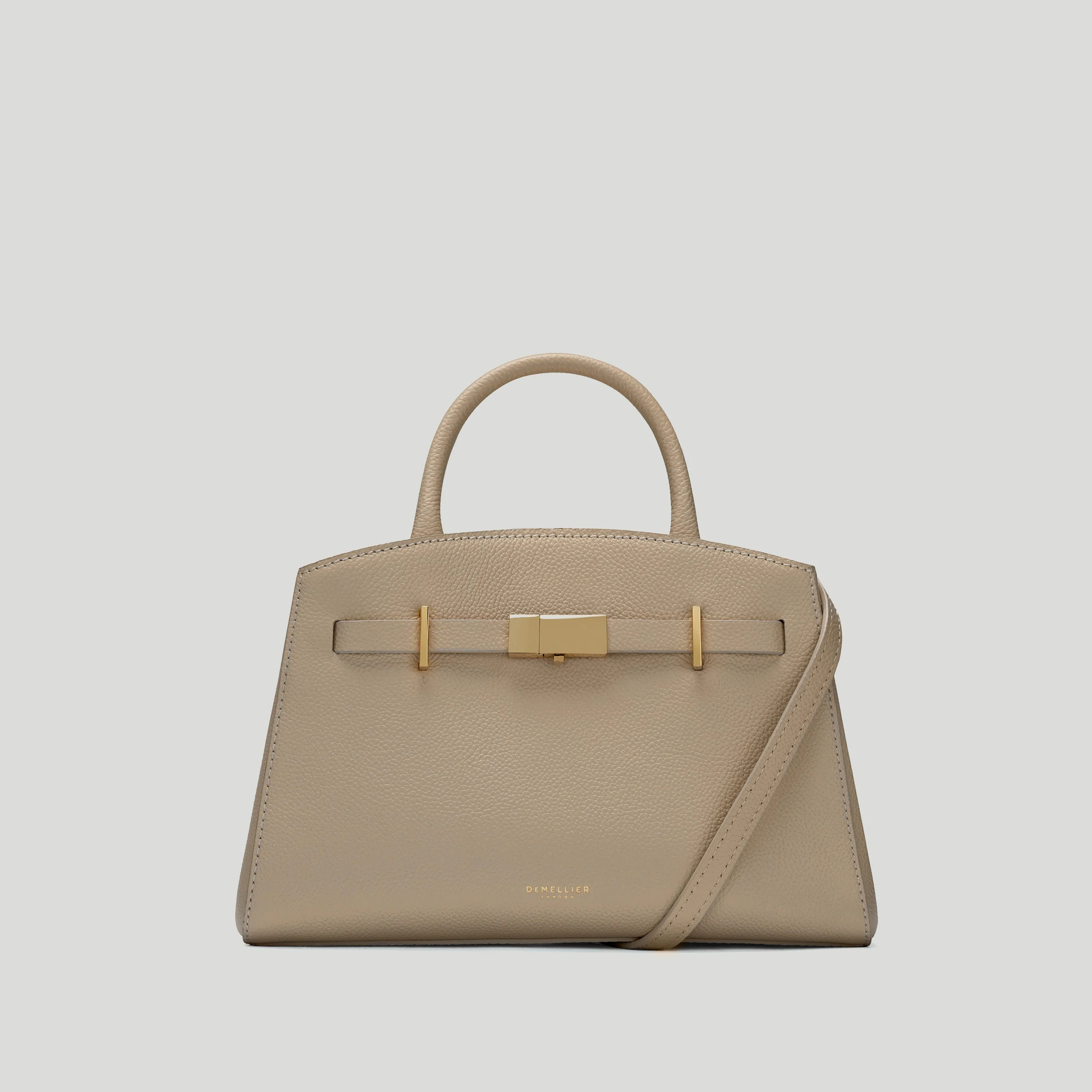 An image of the small hudson bag from Demellier in taupe