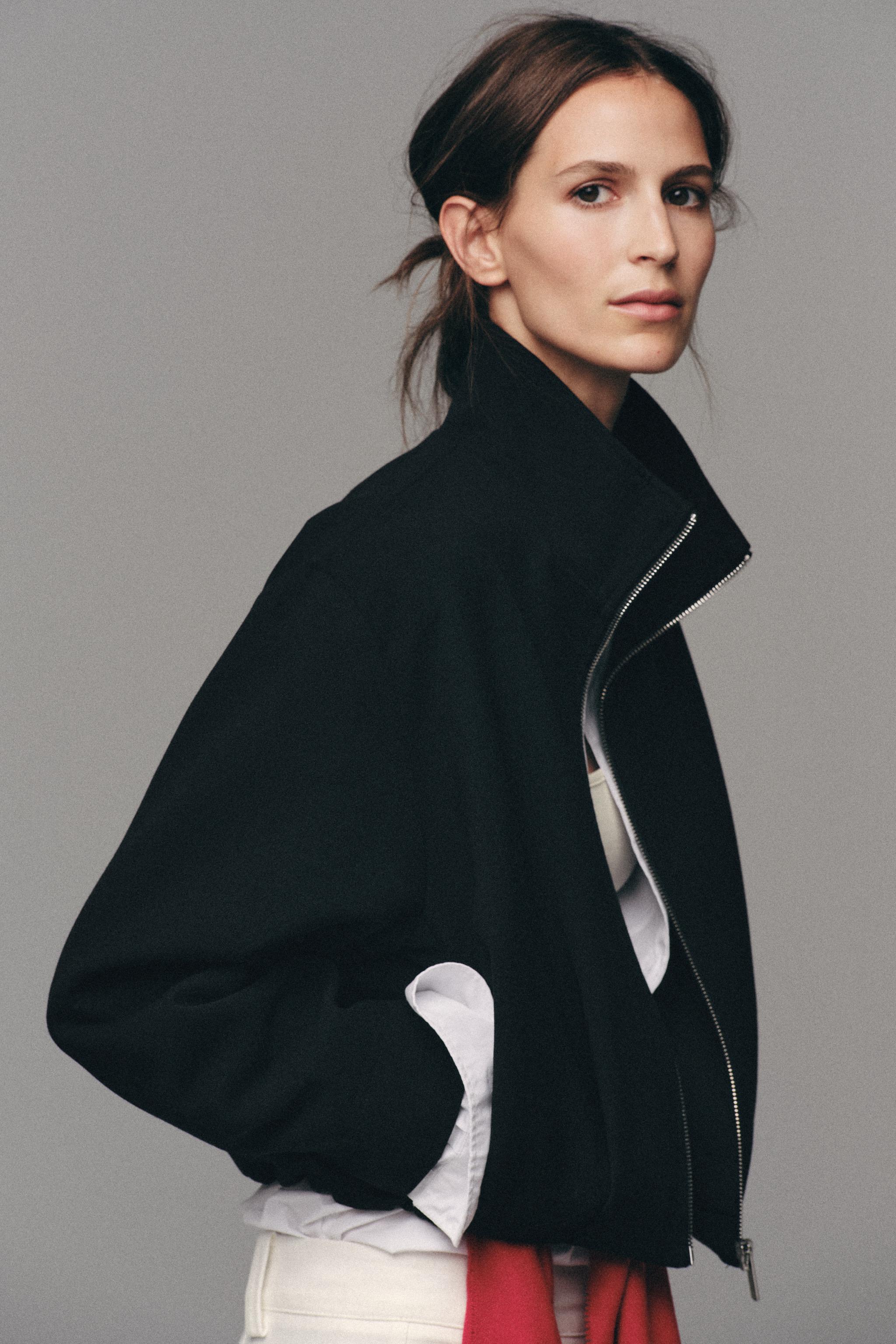 Stand-Up Collar Bomber Jacket - Black - Xs