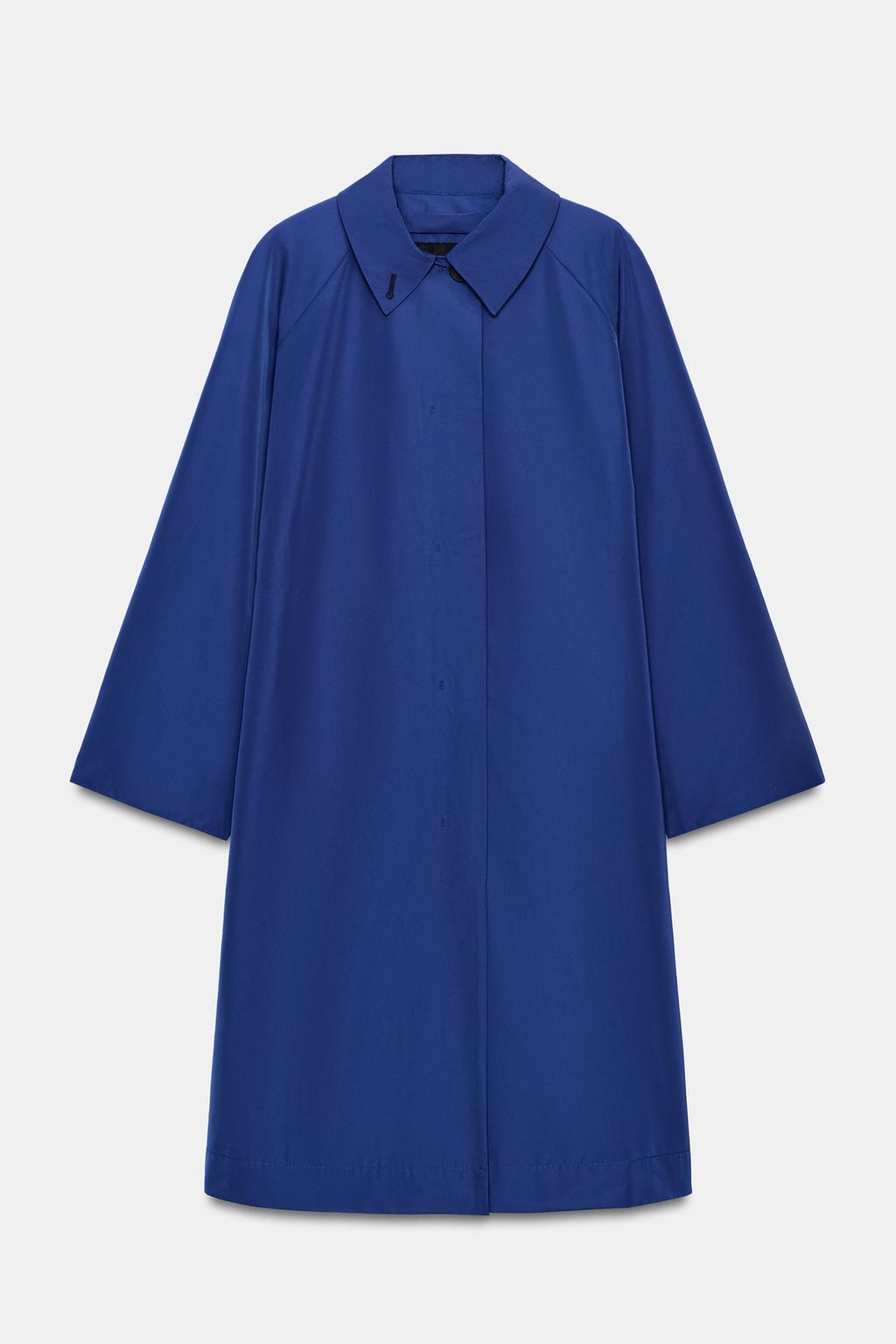 Zw Collection Nylon Midi Trench Coat - Bluish - S