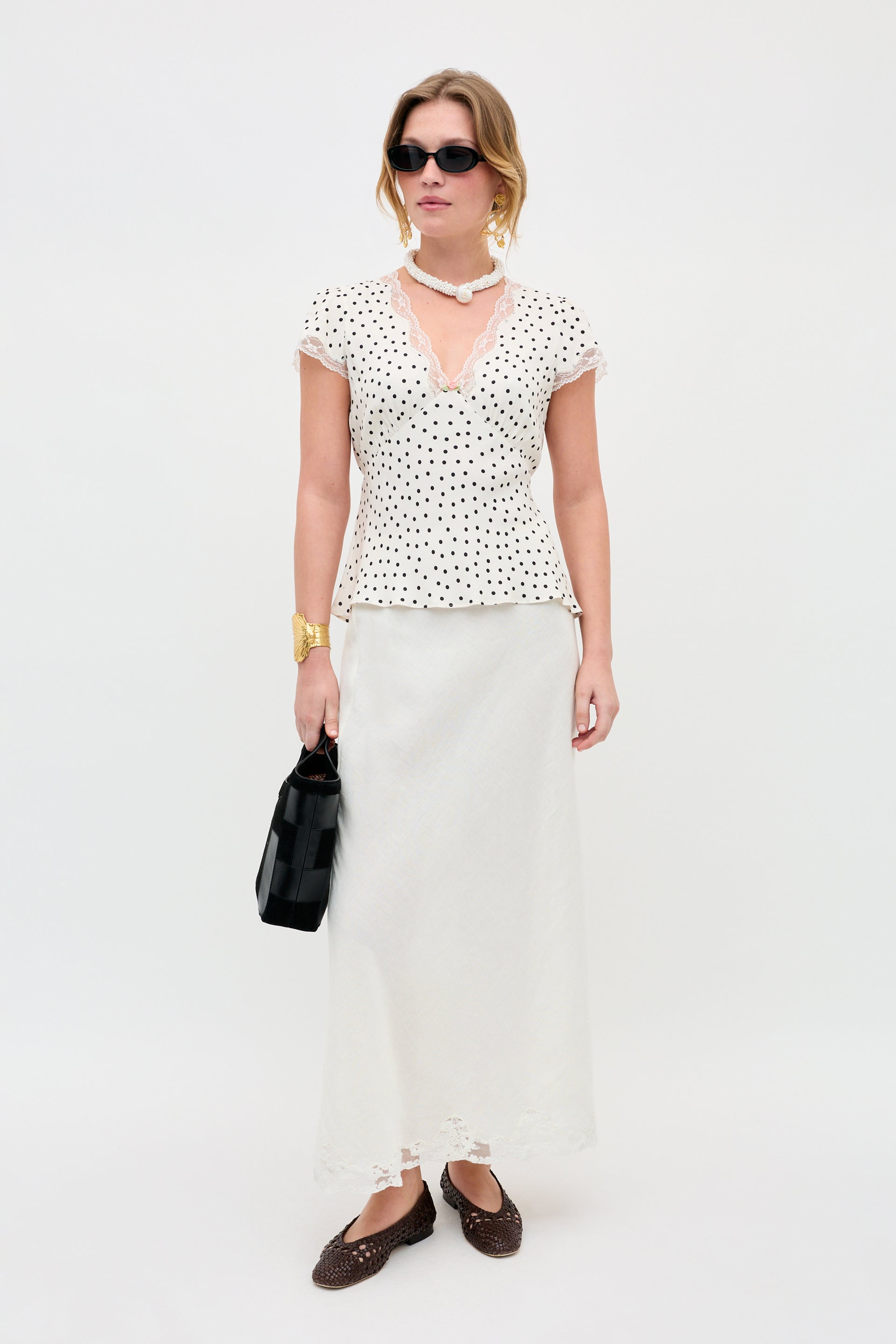 Crystal Linen Midi Skirt in Cream
