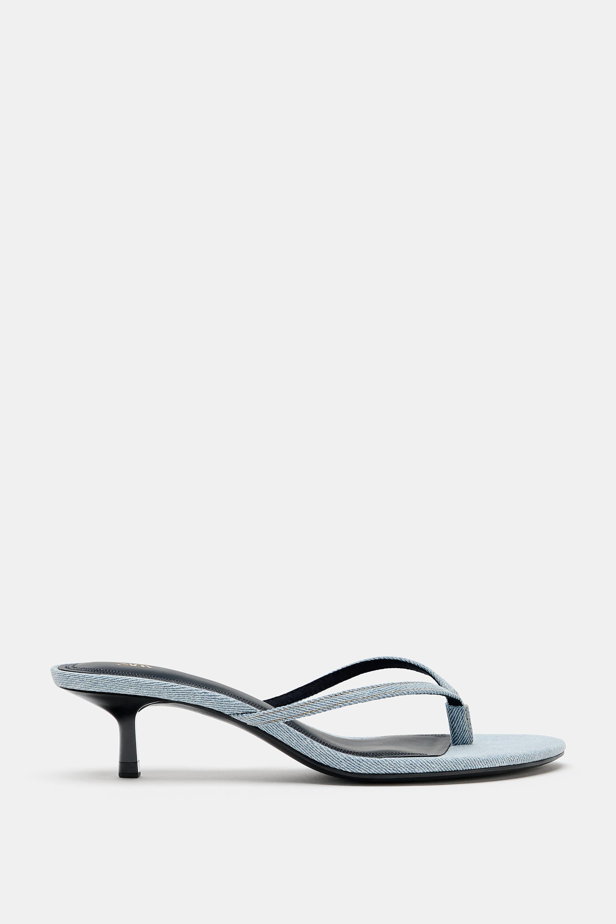 Denim Kitten Heel Sandals - Blue-Green - 5