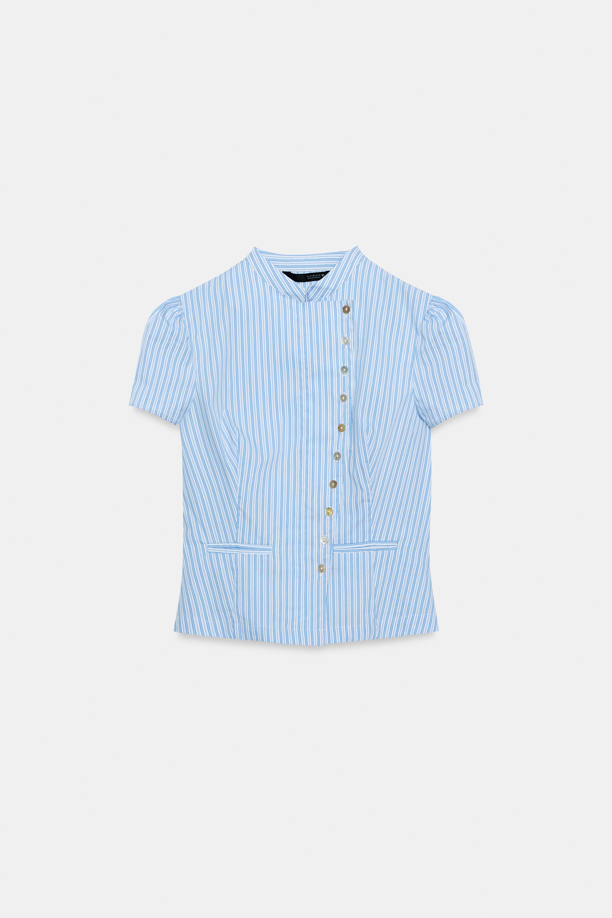 Striped Button-Up Top - Blue/white - Xs