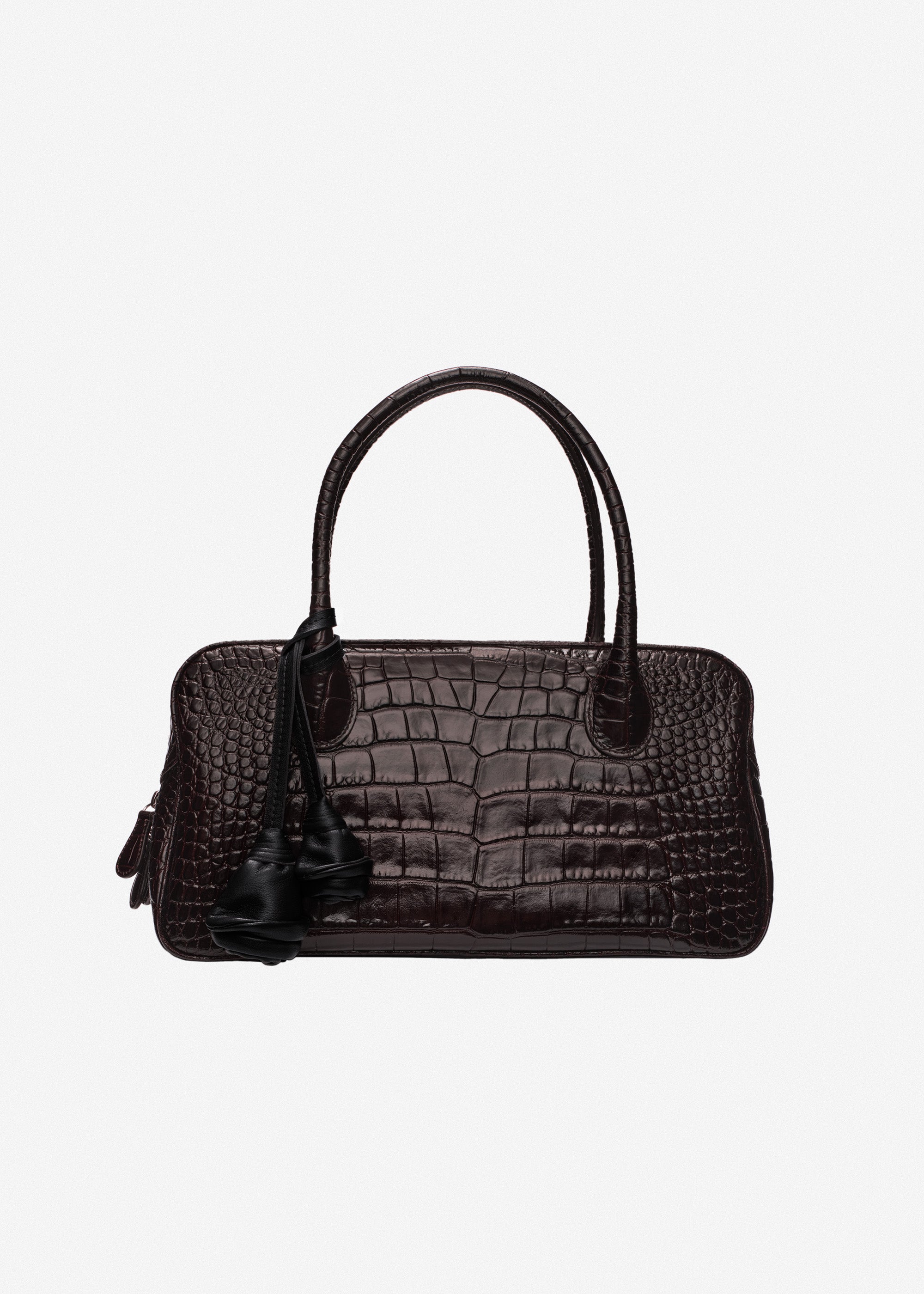 Brigitte in Dark Brown Croco-Embossed Leather With Flower Charm
