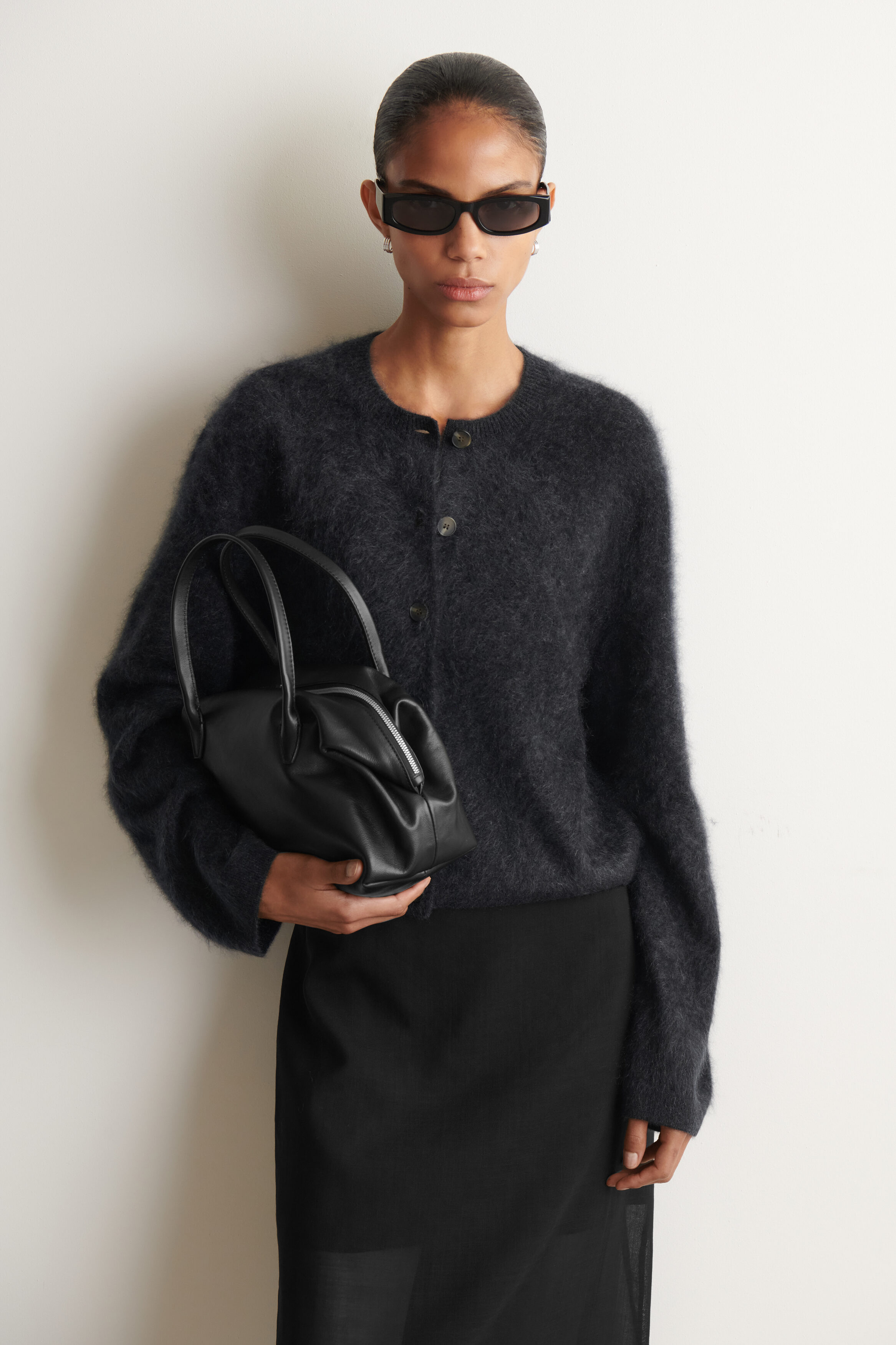 Brushed-Cashmere Crew-Neck Cardigan
