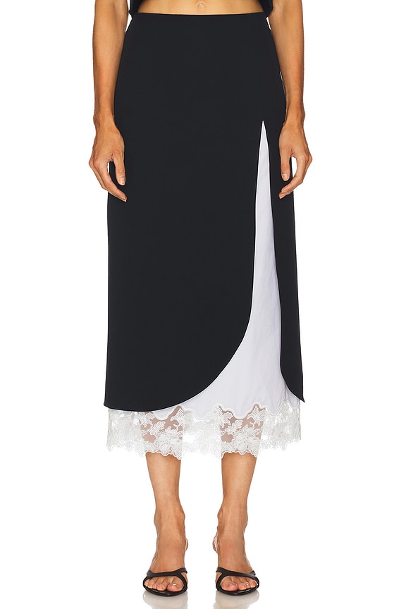 The Midi Pencil Skirt With Lace & Poplin