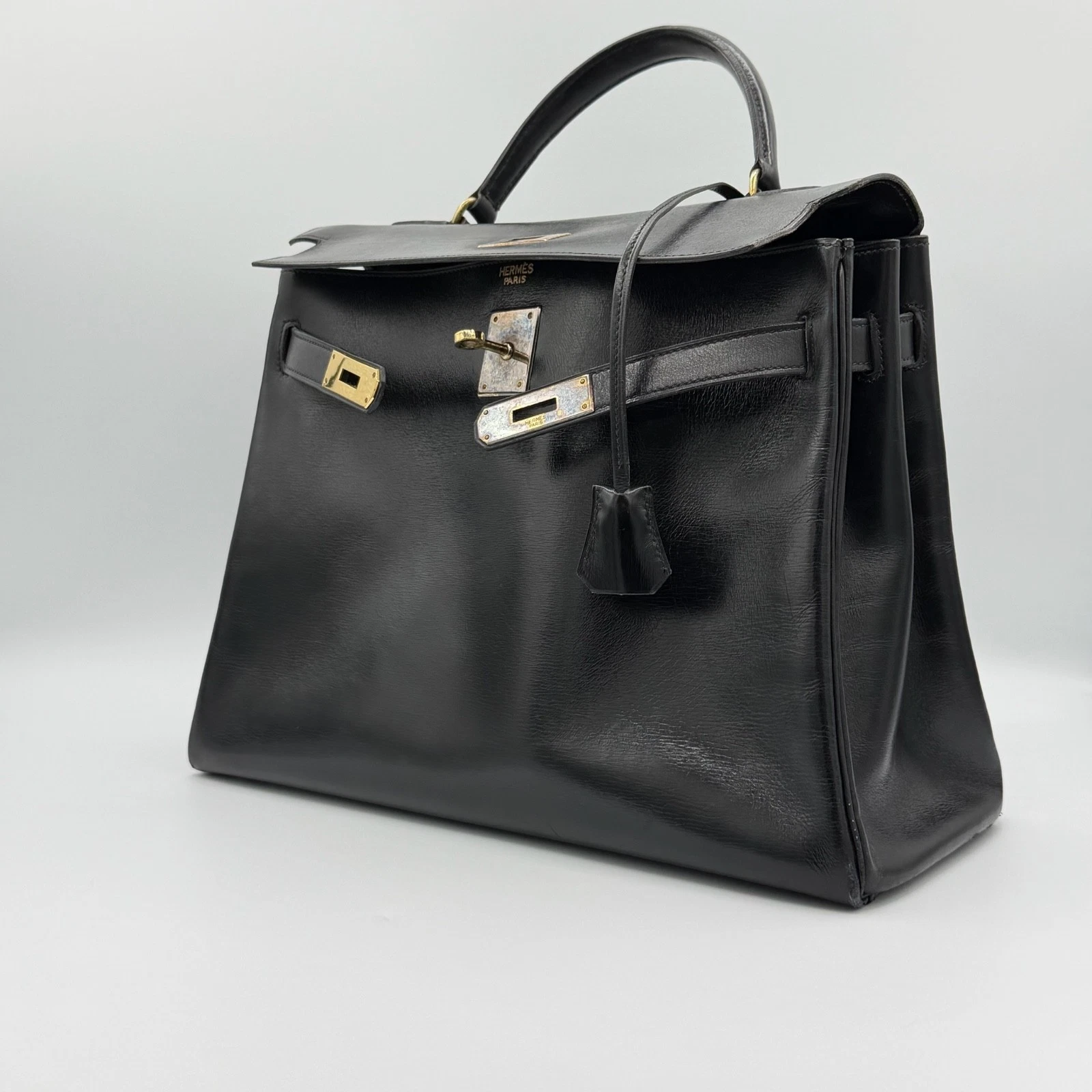 Herm&egrave;s, Kelly 32 Black Leather Vintage Bag