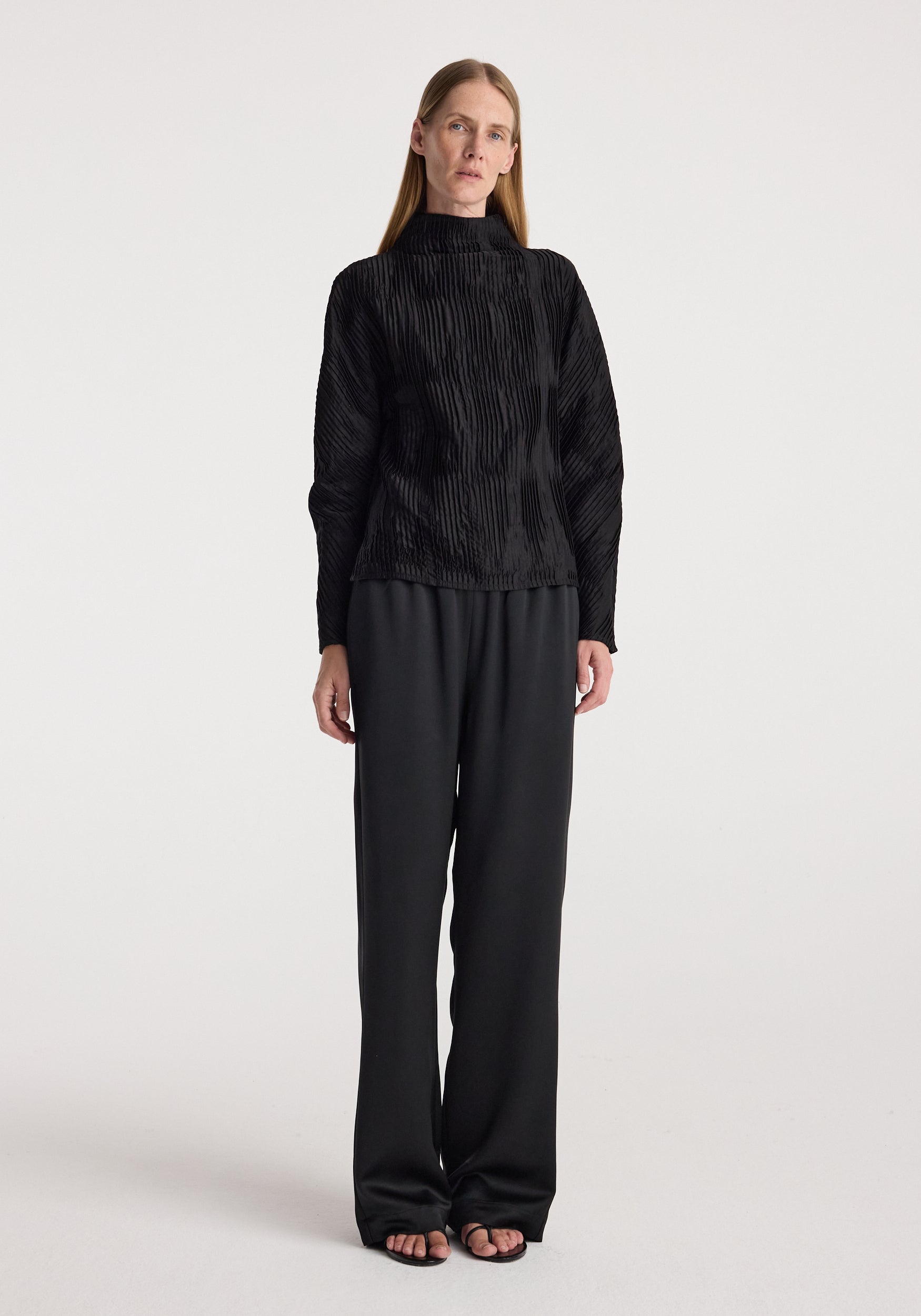 Relaxed Fit Satin Trousers | Black