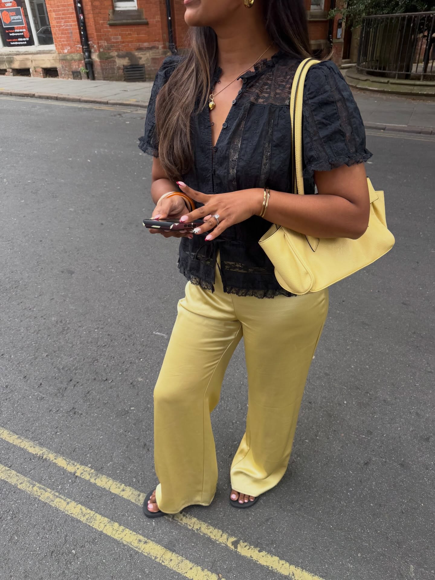 An image of a woman wearing non jeans fall outfit idea 2026