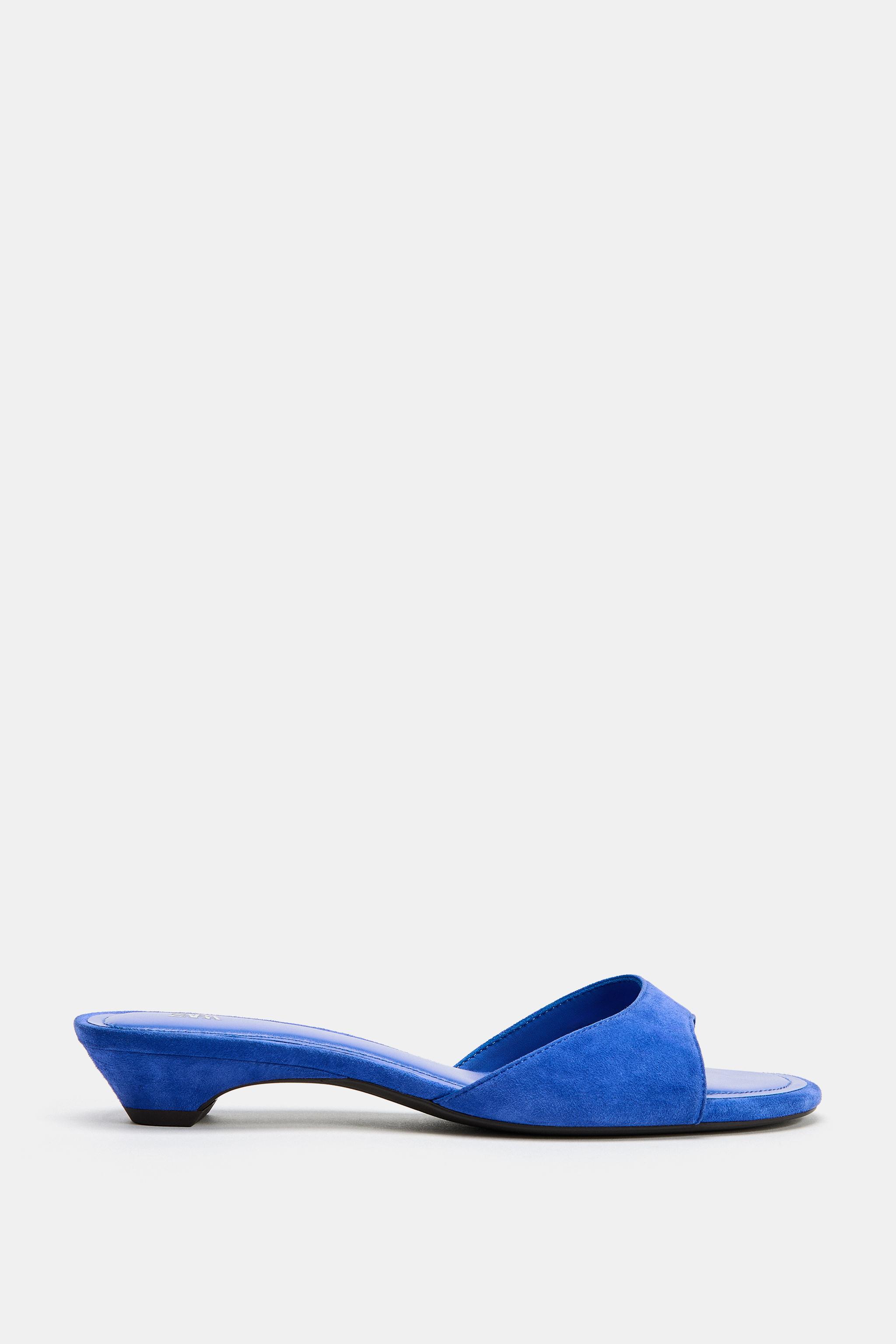 Suede Mule Sandals - Blue - 5