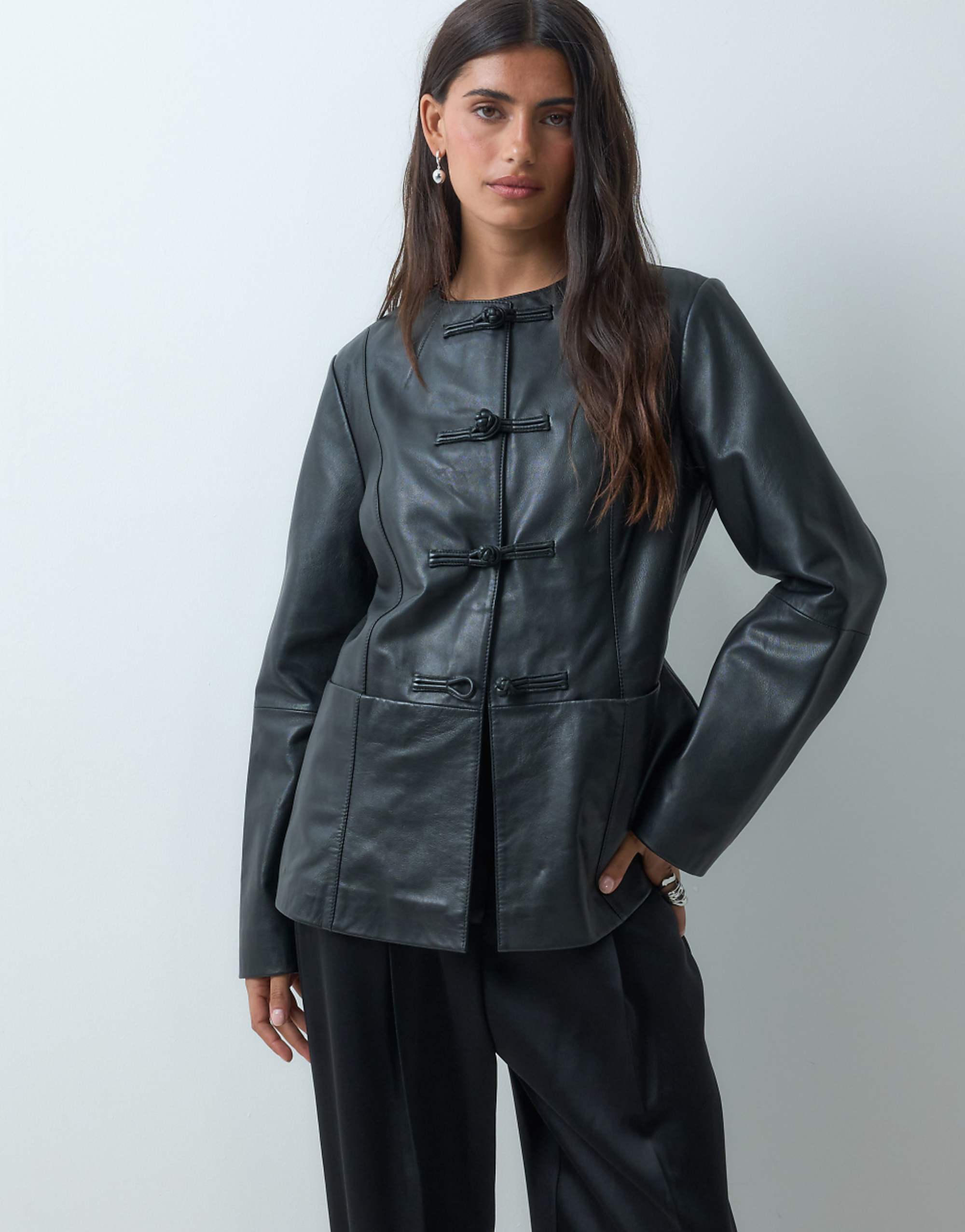 Asos Design Real Leather Slim Fitted Jacket in Black