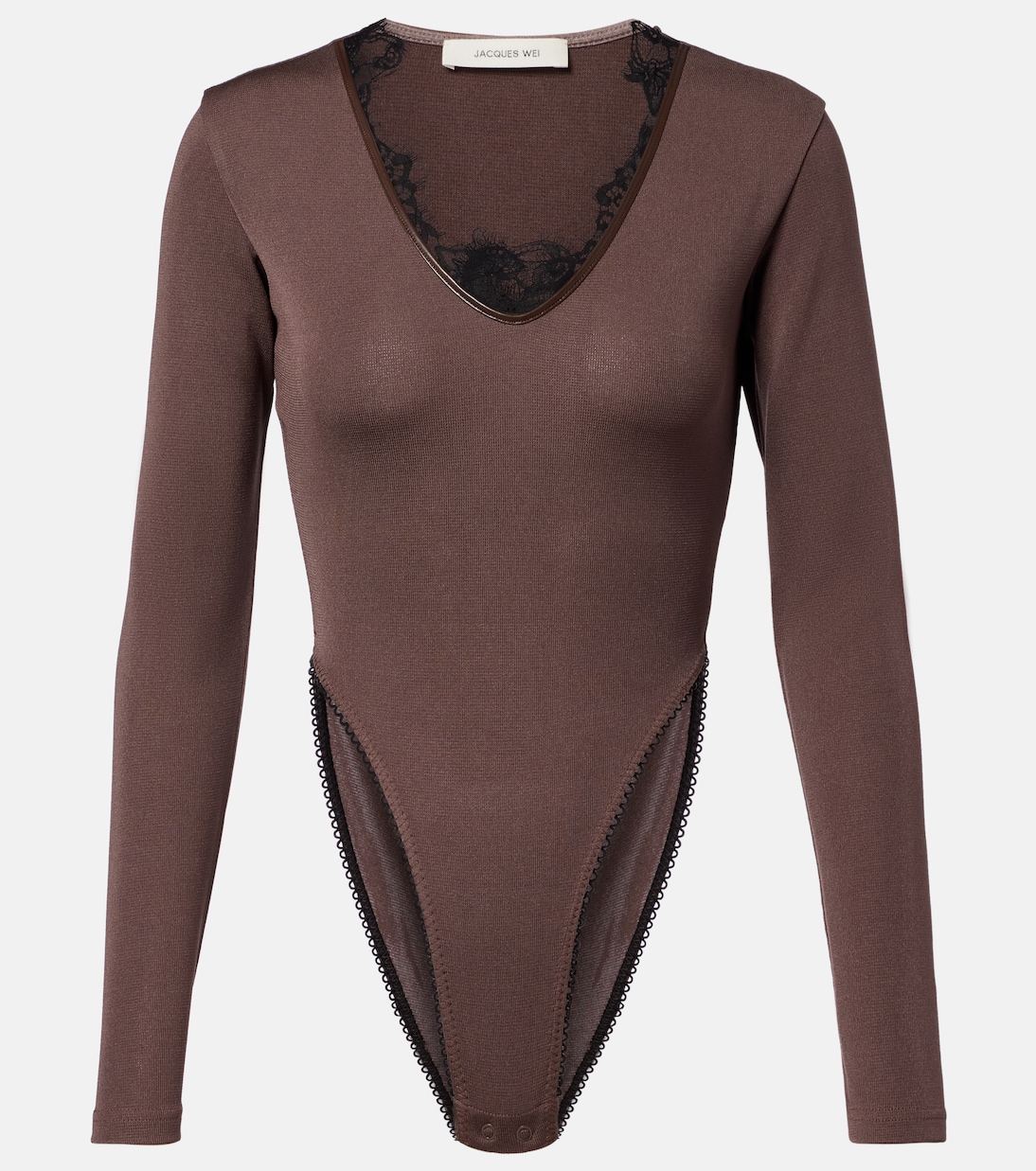 Lace-Trimmed Bodysuit in Brown - Jacques Wei