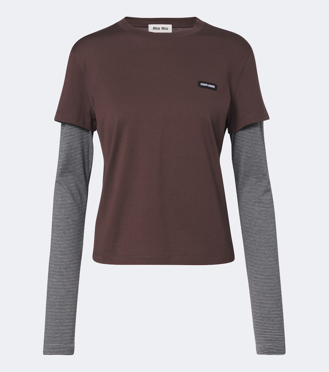 Layered Cotton Jersey T-Shirt in Brown - Miu Miu