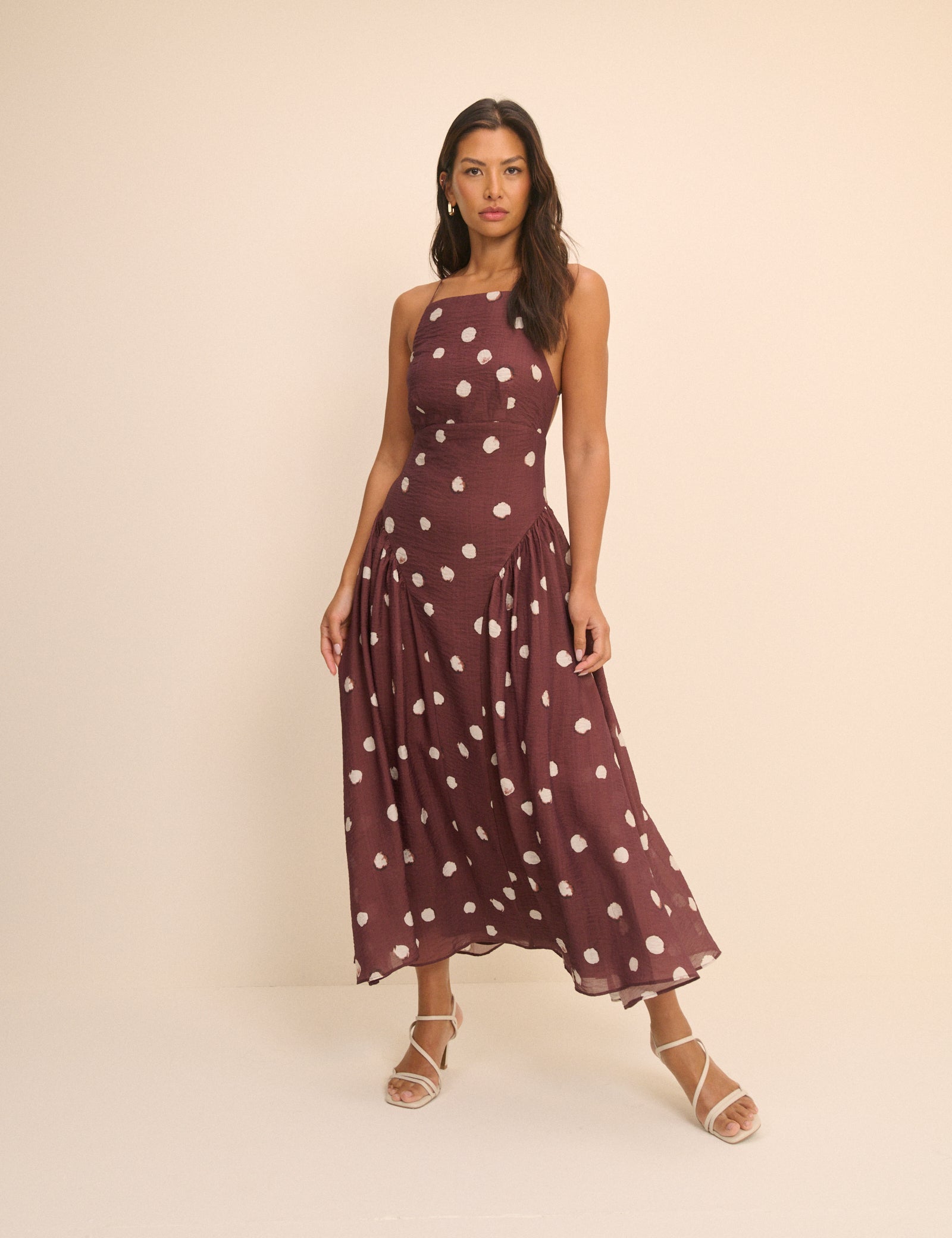 Brown Polka Dot Hartley Midi Dress