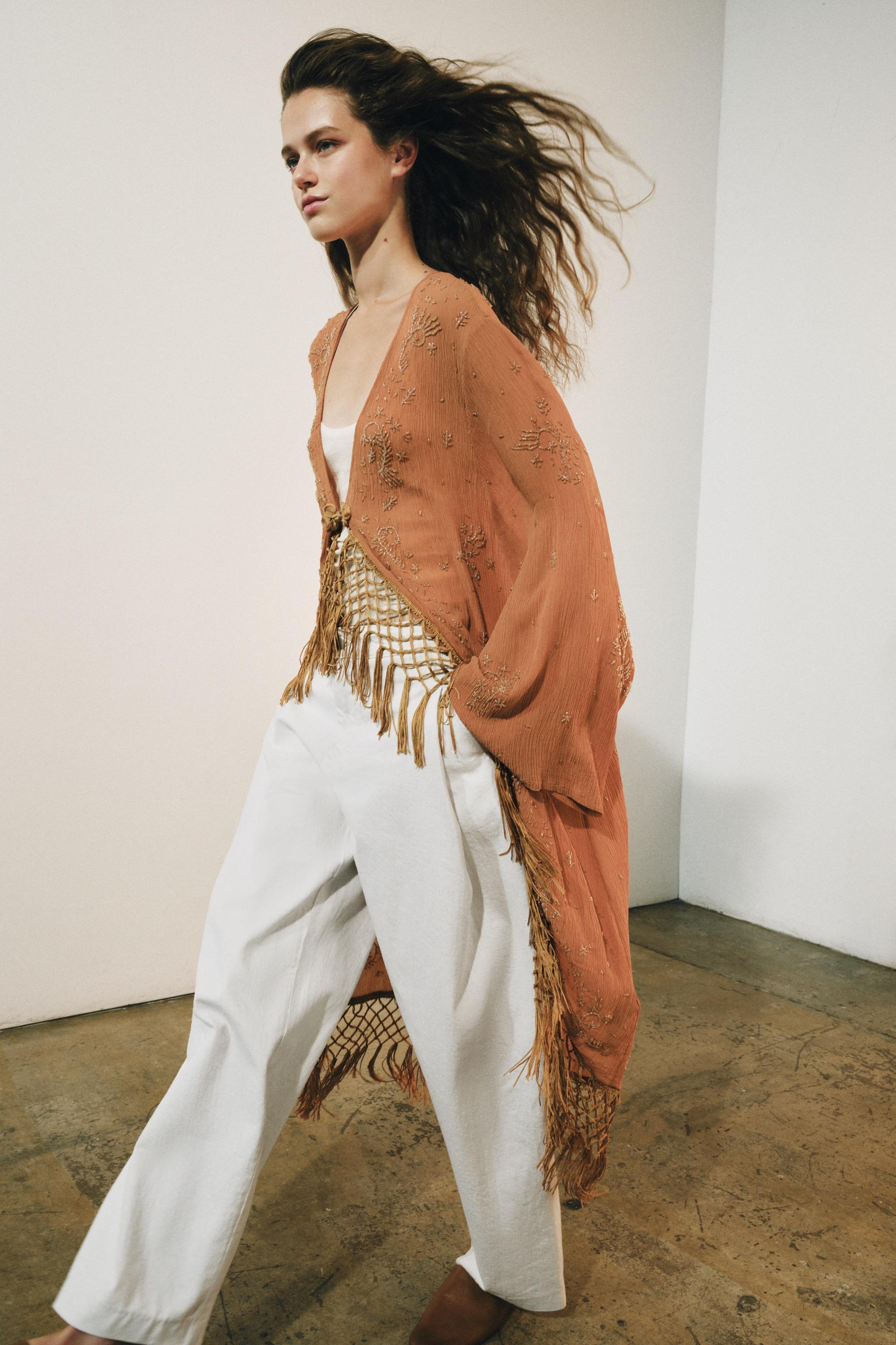 Zw Collection Embroidered Kaftan - Brick - S