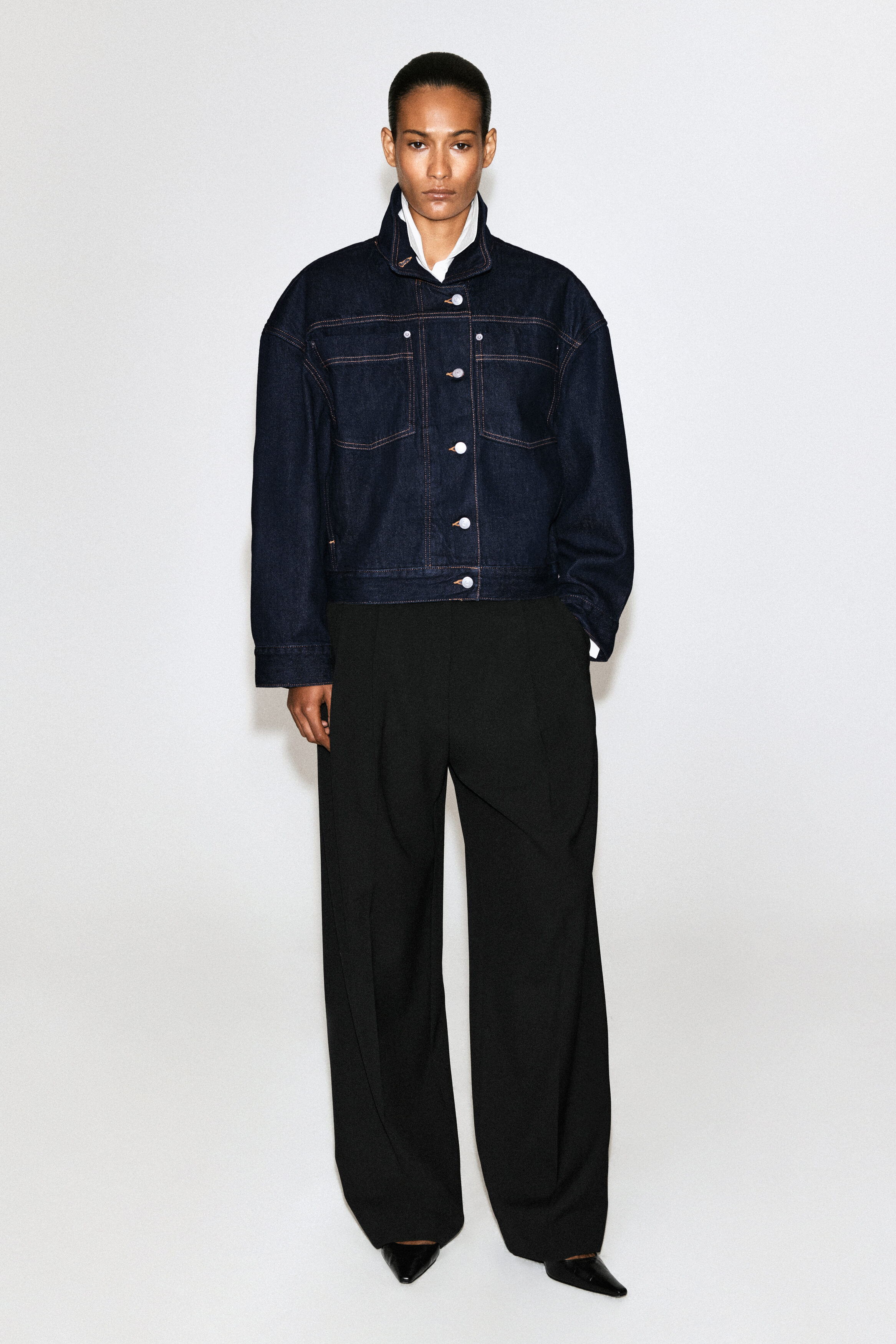 Funnel-Neck Denim Jacket