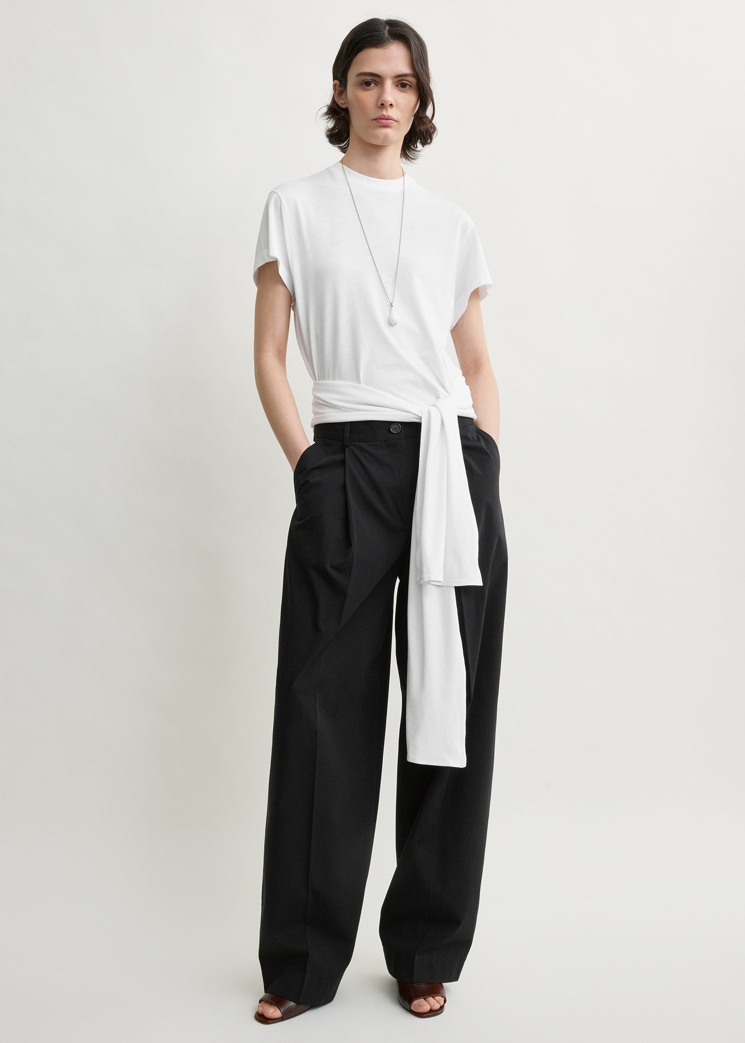 Single Pleat Cotton Trousers Black - 30