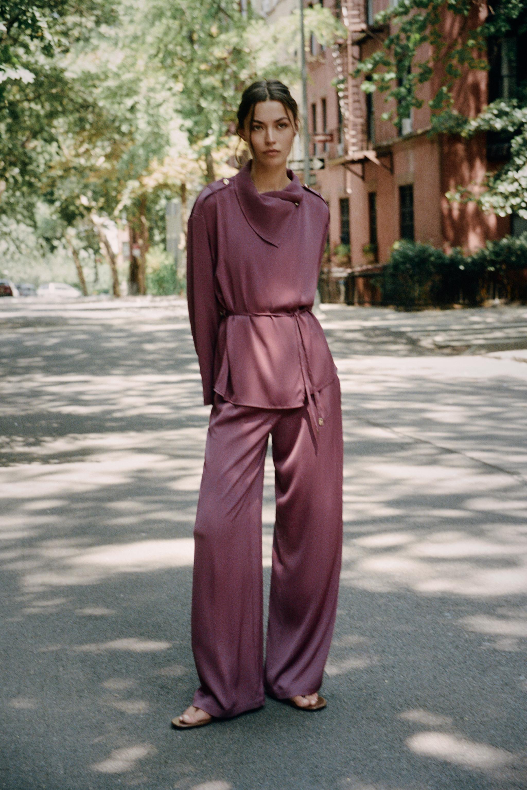 Wide-Leg Fluid Trousers - Marsala - Xs