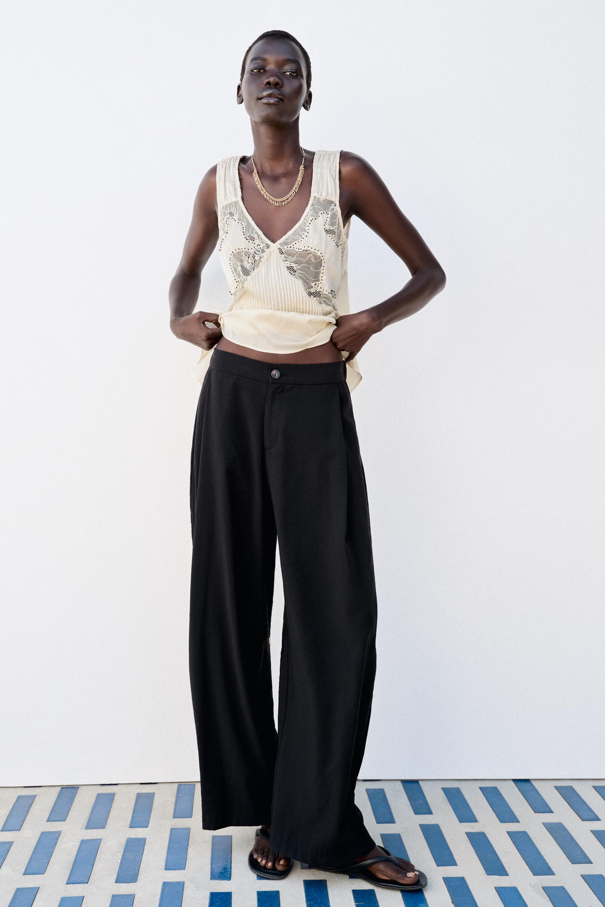 Flowing Barrel Leg Trousers - Black - Xs