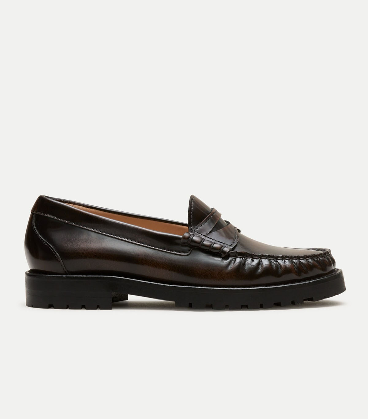 J.Crew, Winona Lug-Sole Penny Loafers in Burnished Leather
