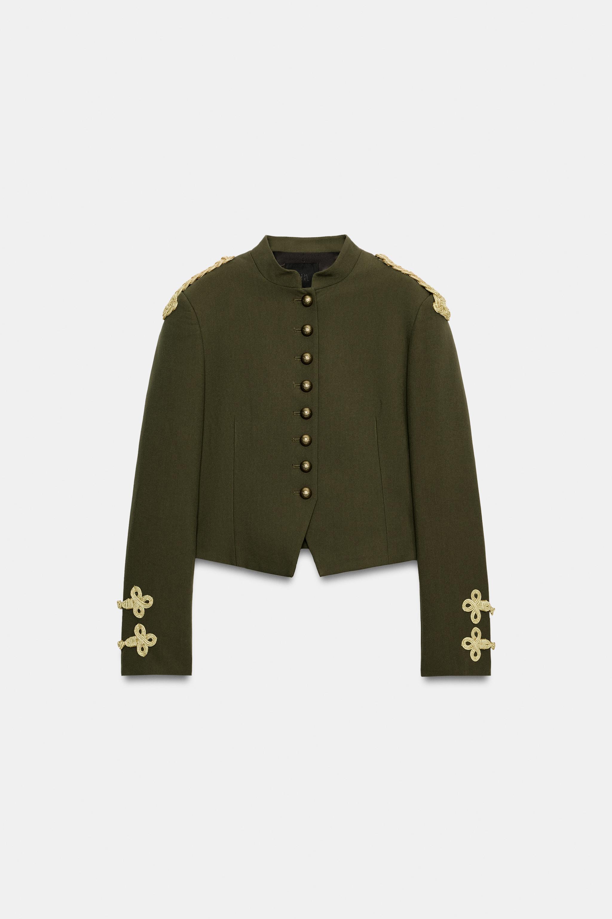 Frog Fastening Button Blazer - Dark Khaki - Xs