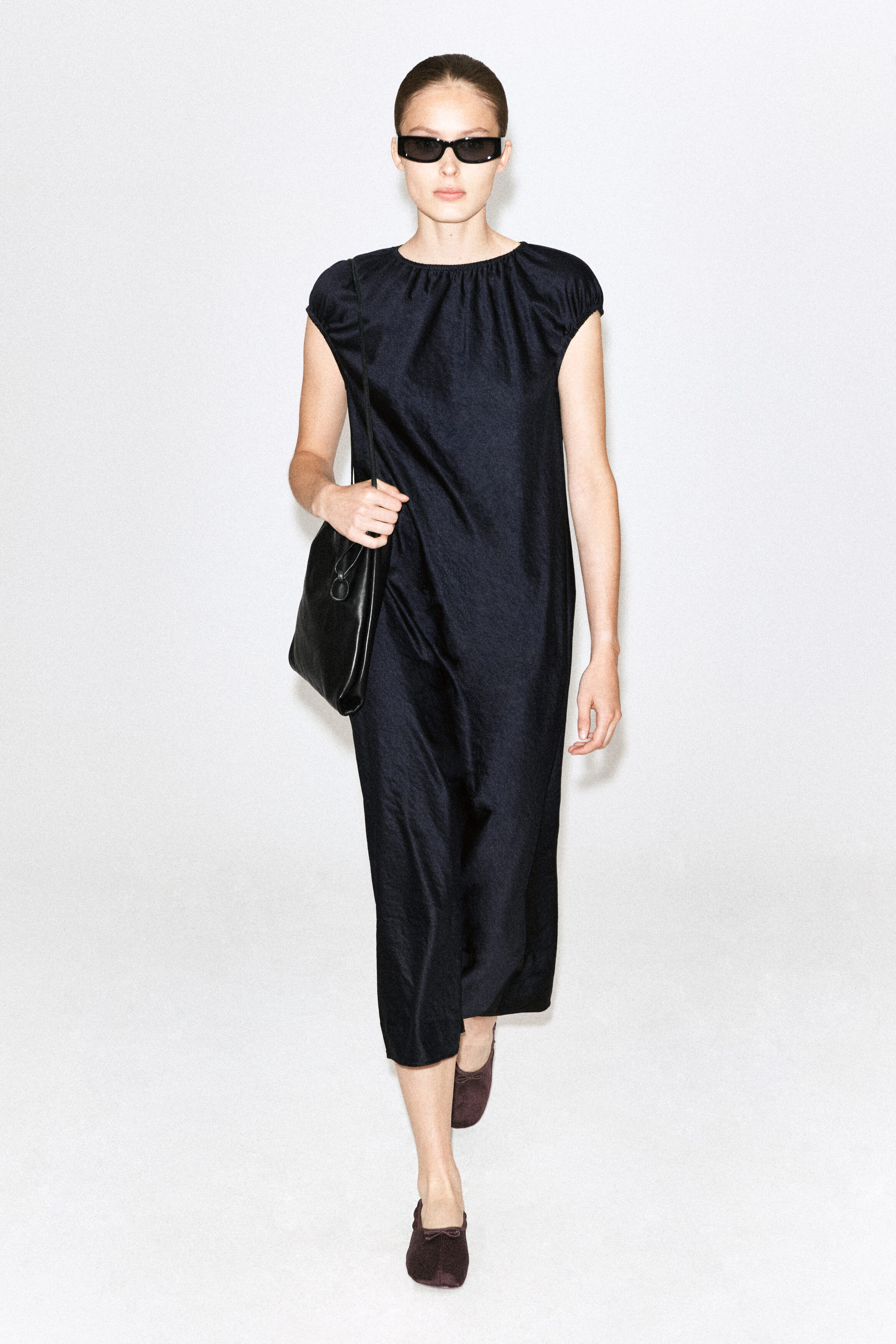 Gathered Satin Midi Dress