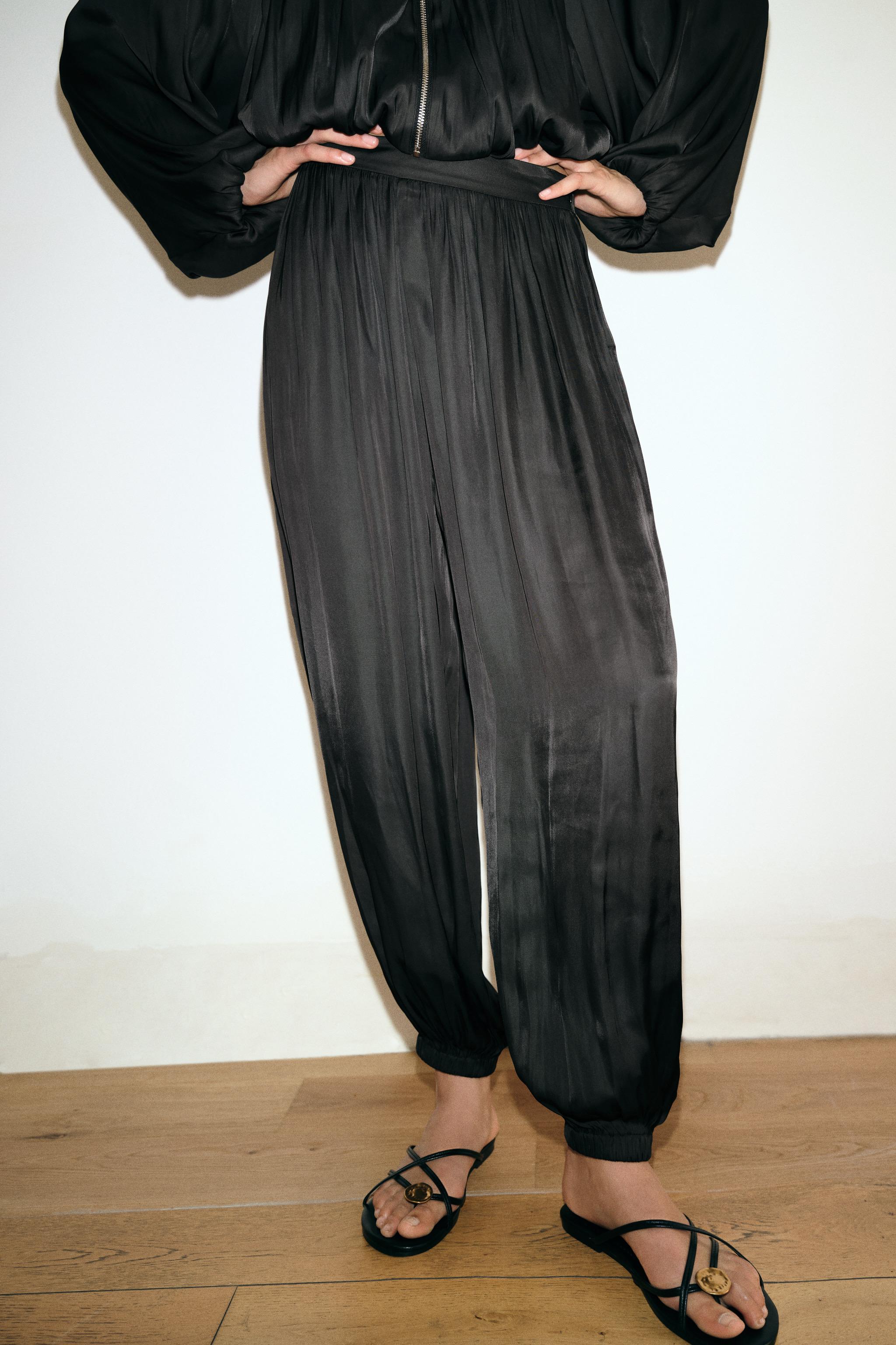 Satin Effect Balloon Pants - Black - Xs