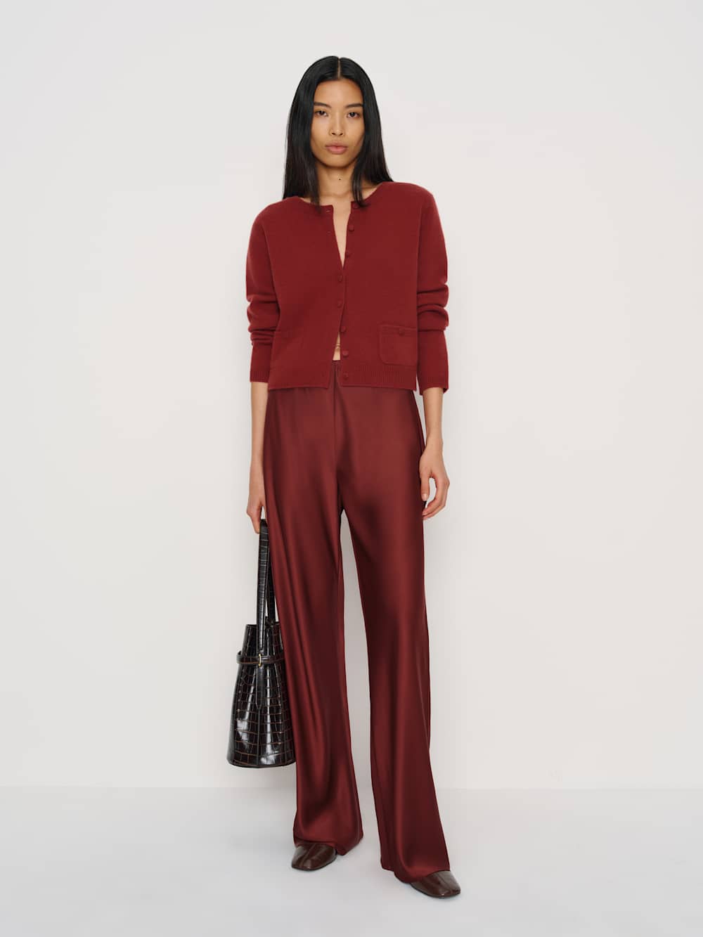 Gale Satin Mid Rise Bias Pant