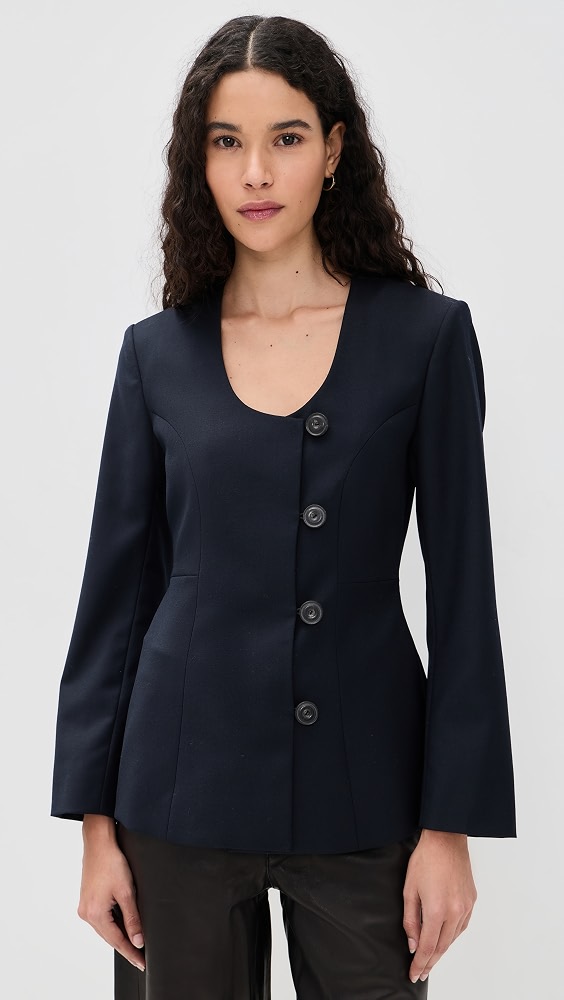 Sb Collarless Blazer - Dark Navy