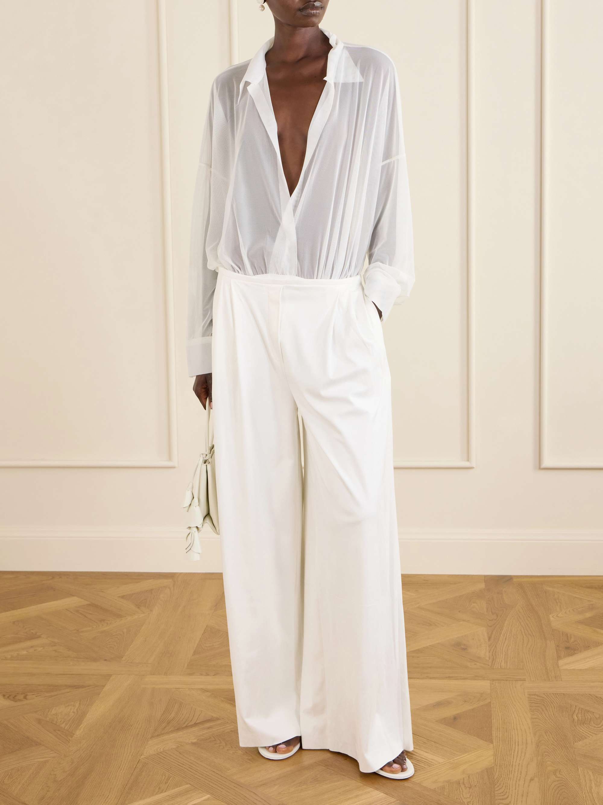 Pleated Woven Wide-Leg Pants