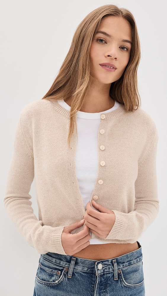 Clara Cashmere Crew Cardigan - Wheat