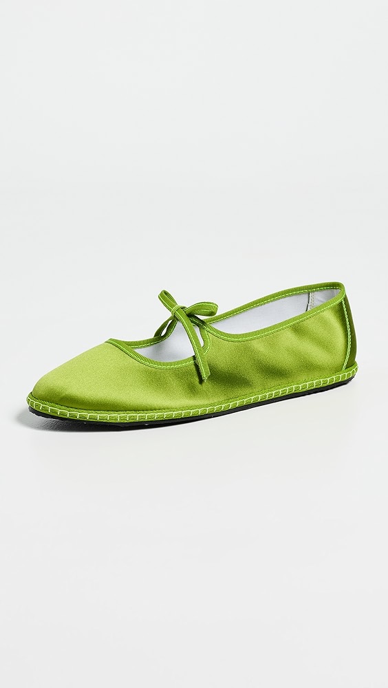 Brigitte Silk Mary Janes Flats - Pisello