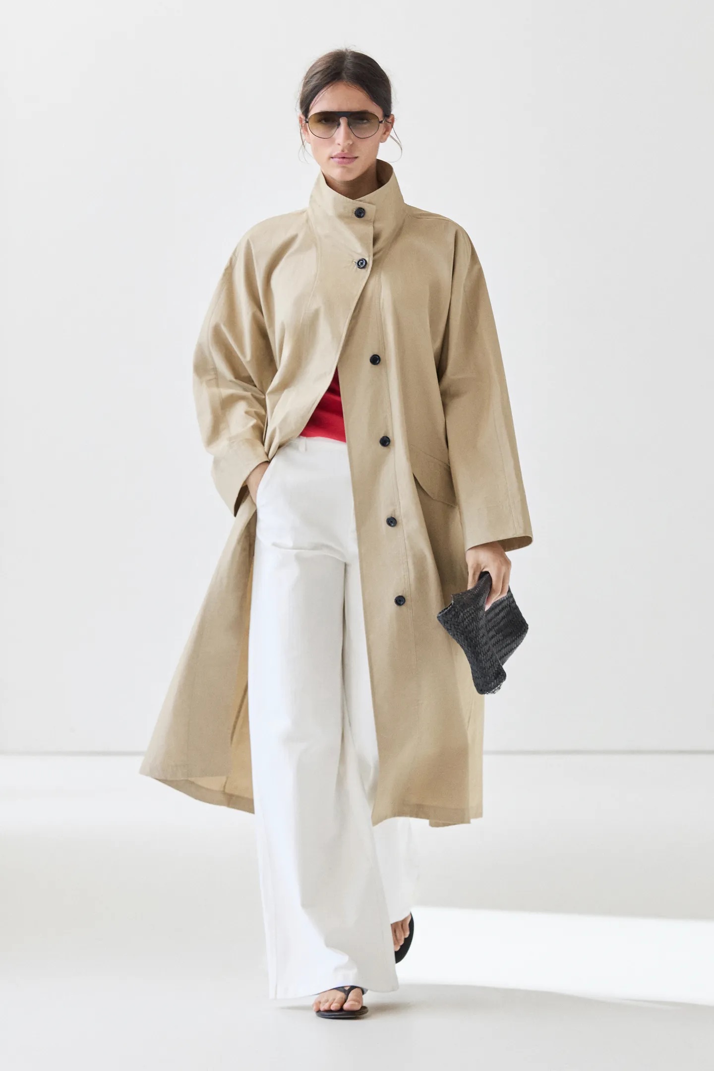 Massimo Dutti, 100% Cotton High-Neck Trench Coat