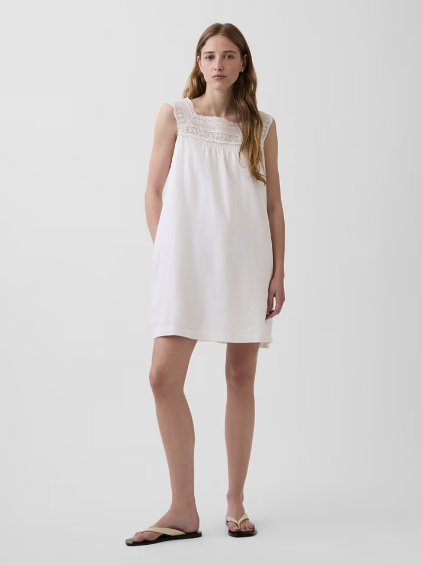 Gap, Linen-Blend Crochet Yoke Mini Dress
