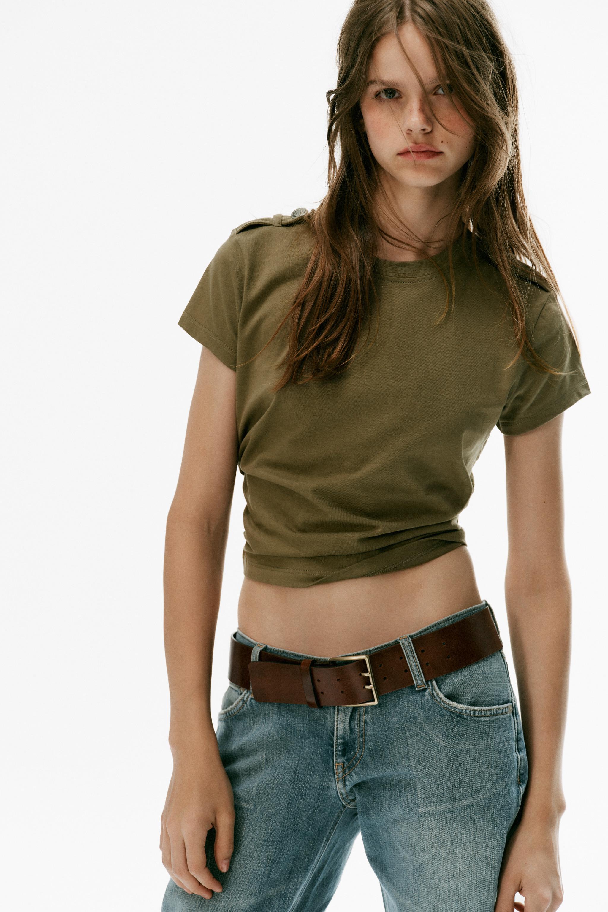 Button-Tab T-Shirt - Khaki - S