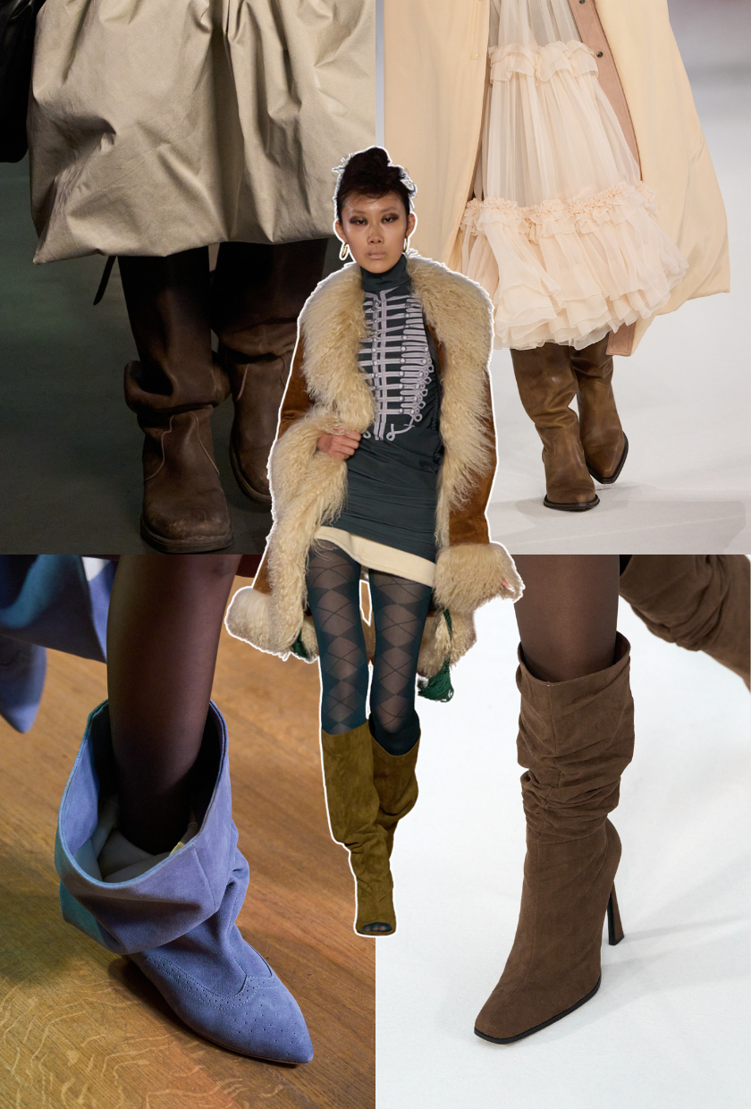 Image of the autumn boot trends 2026. Image shoes slouch boots seen at Chloe, Isabel Marant, Siead Gorey