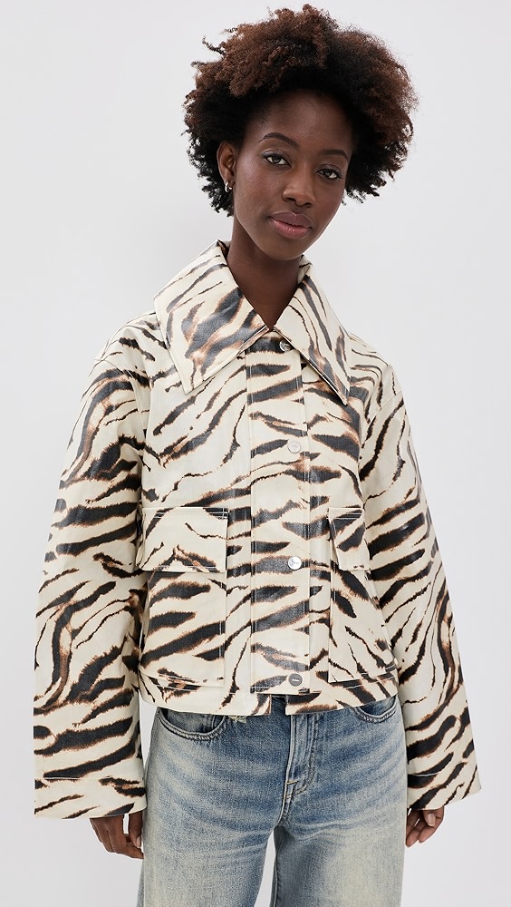 Printed Laminated Cotton Canvas Barn Jacket - Egret