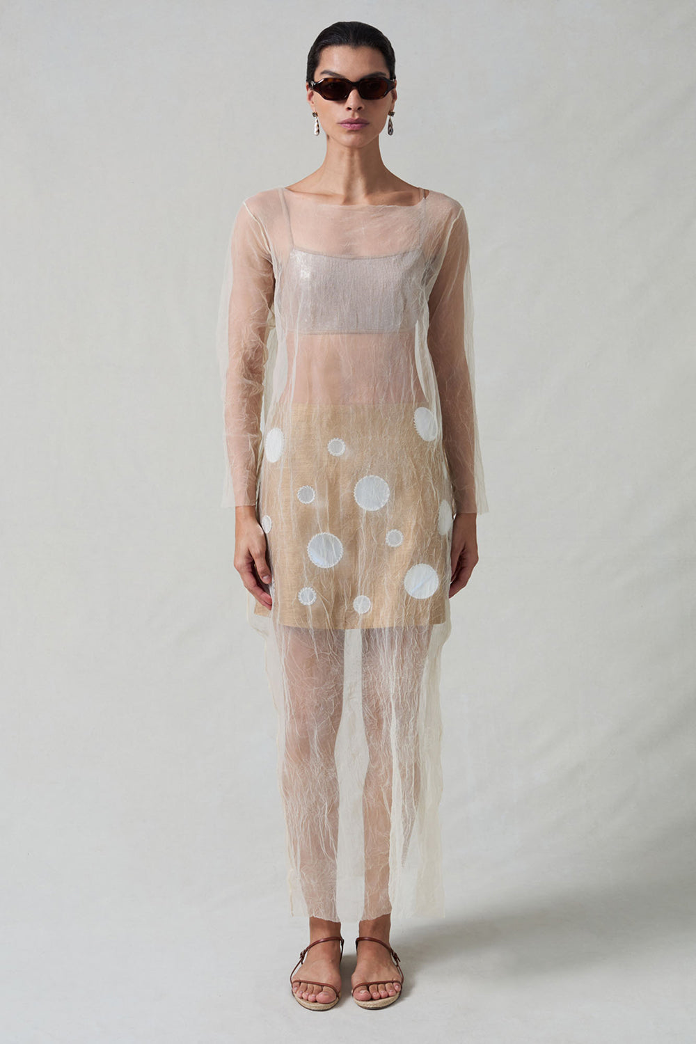 Ghost Crinkle Mesh Overlay Ivory
